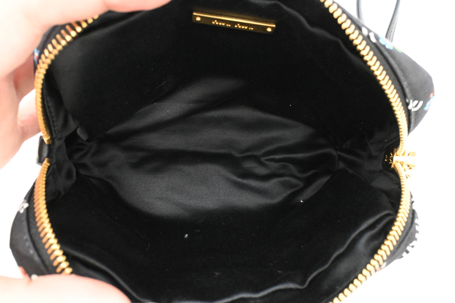 Miu Miu Wrist Pouch in Floral Black Canvas