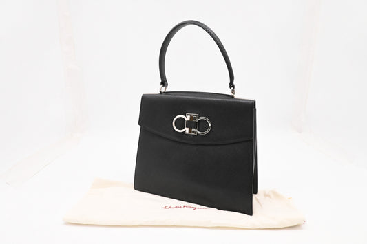 Ferragamo Top Handle Handbag in Black Leather