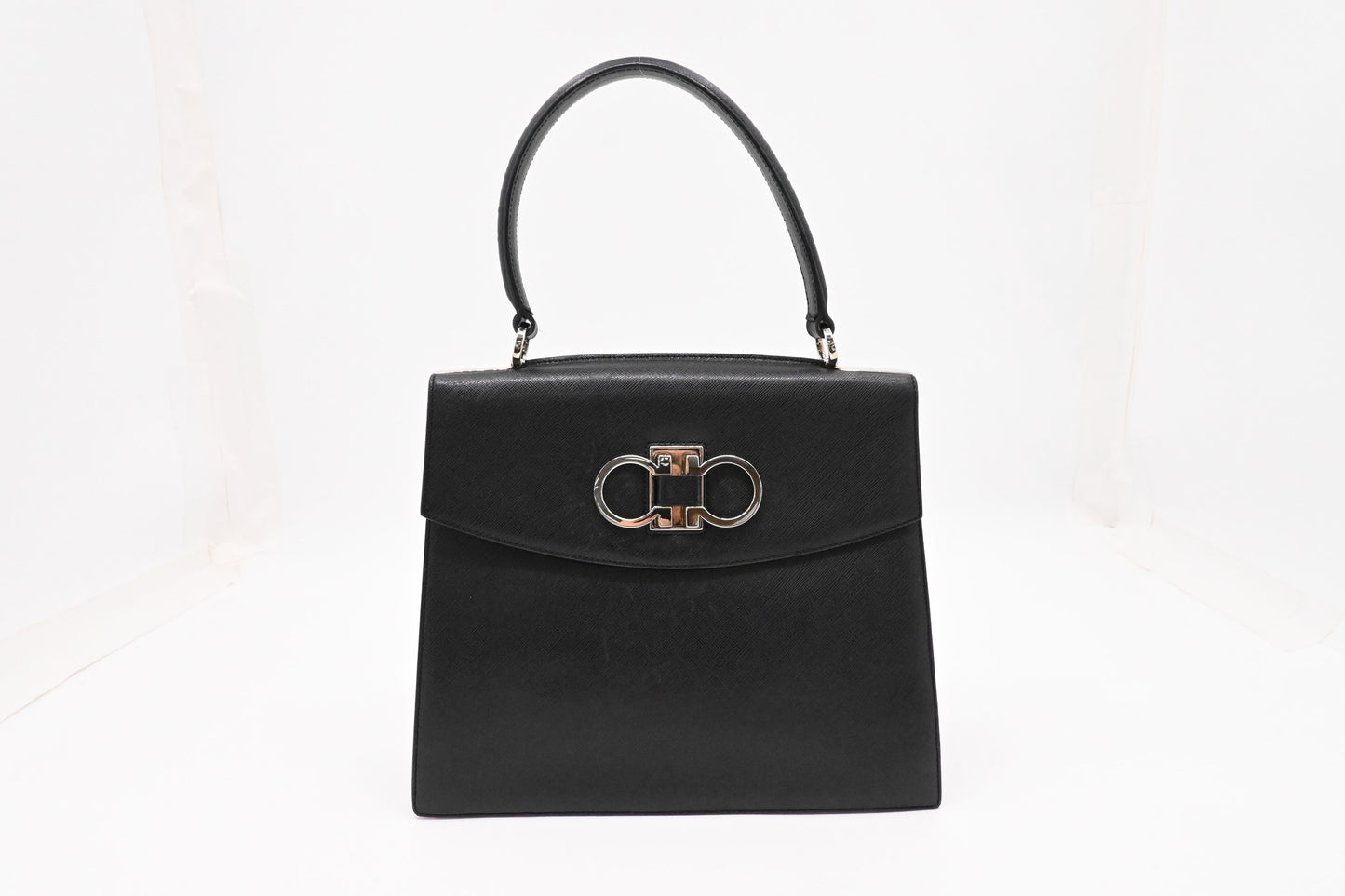 Ferragamo Top Handle Handbag in Black Leather