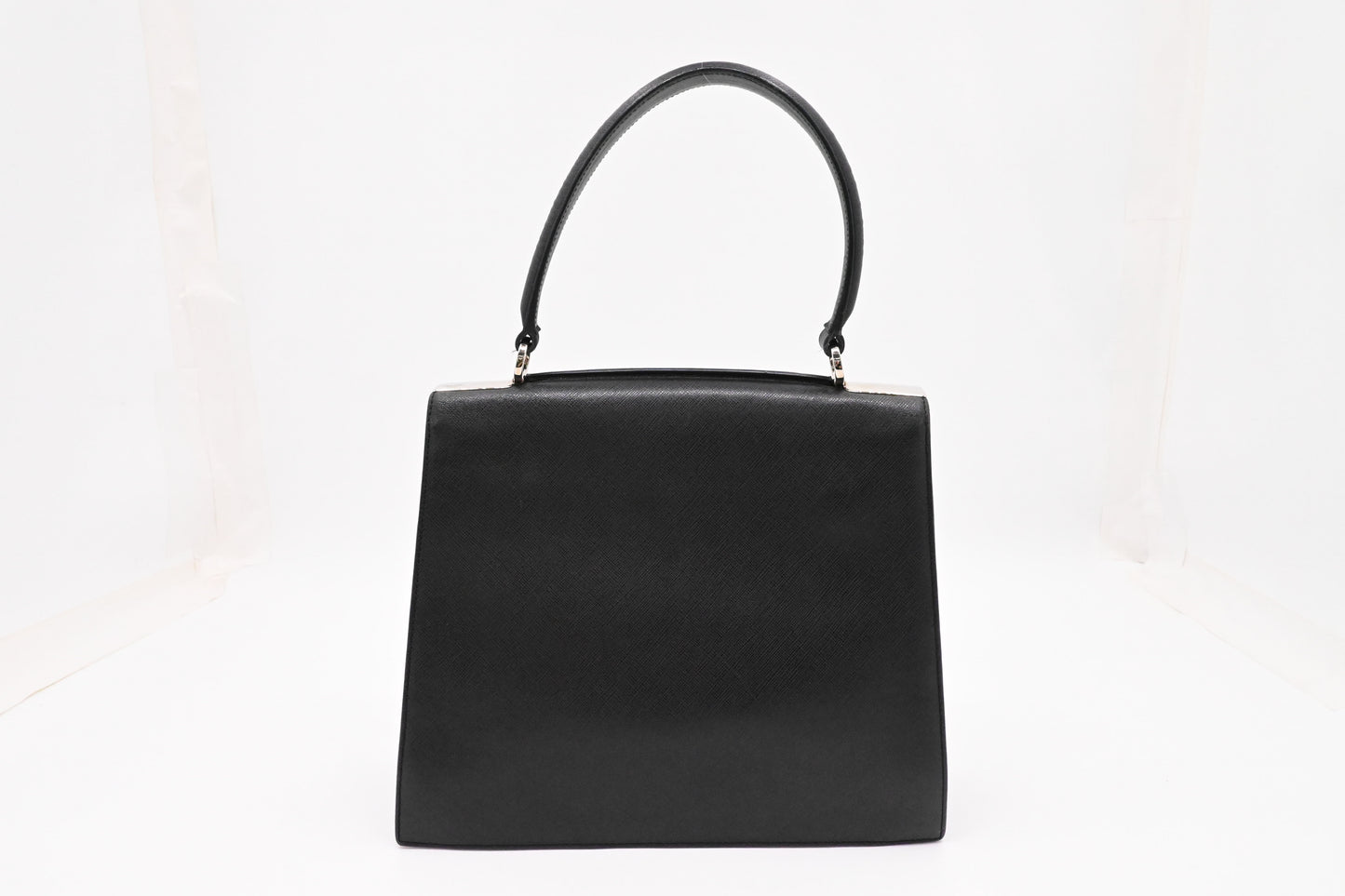 Ferragamo Top Handle Handbag in Black Leather