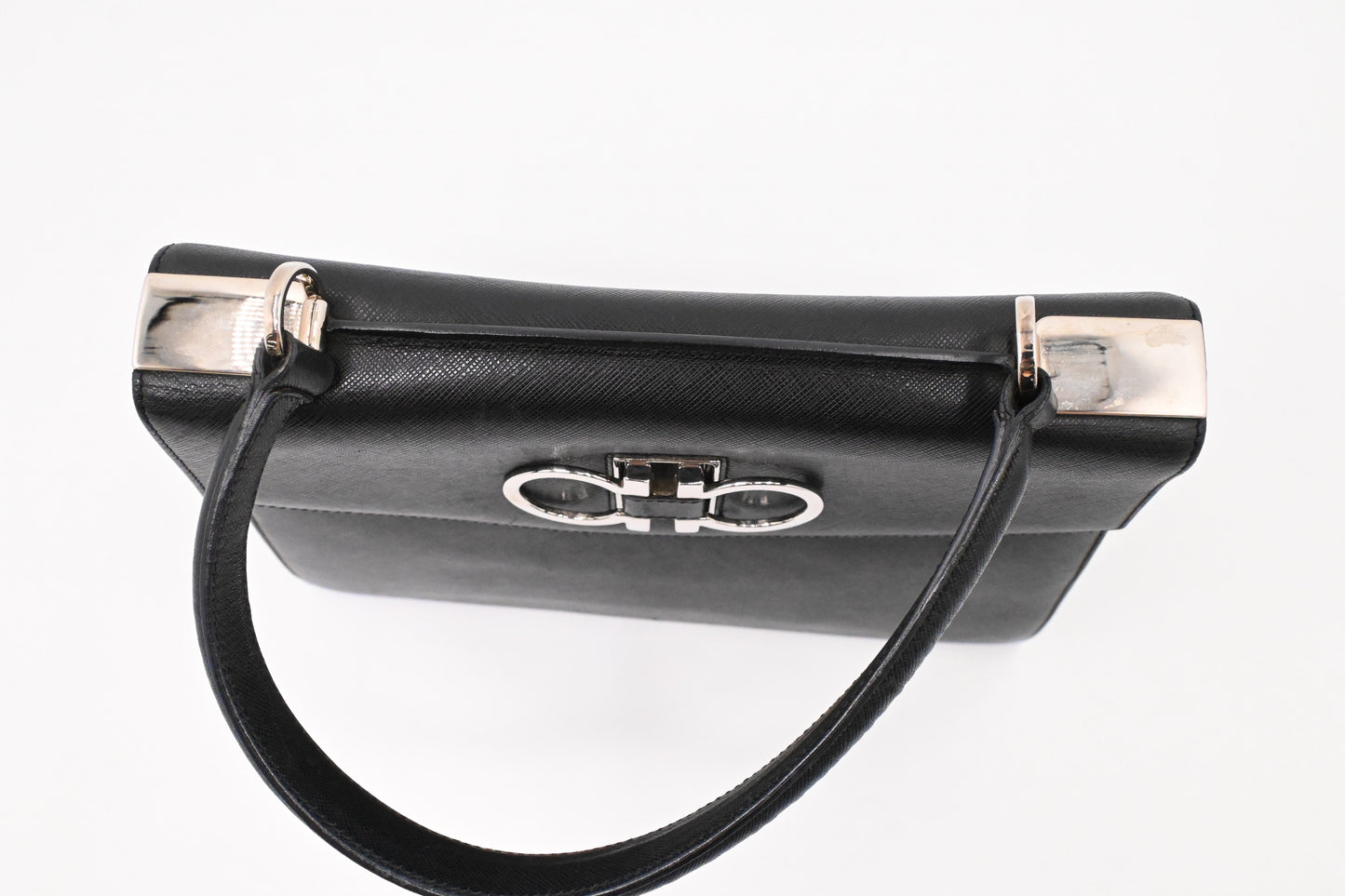 Ferragamo Top Handle Handbag in Black Leather