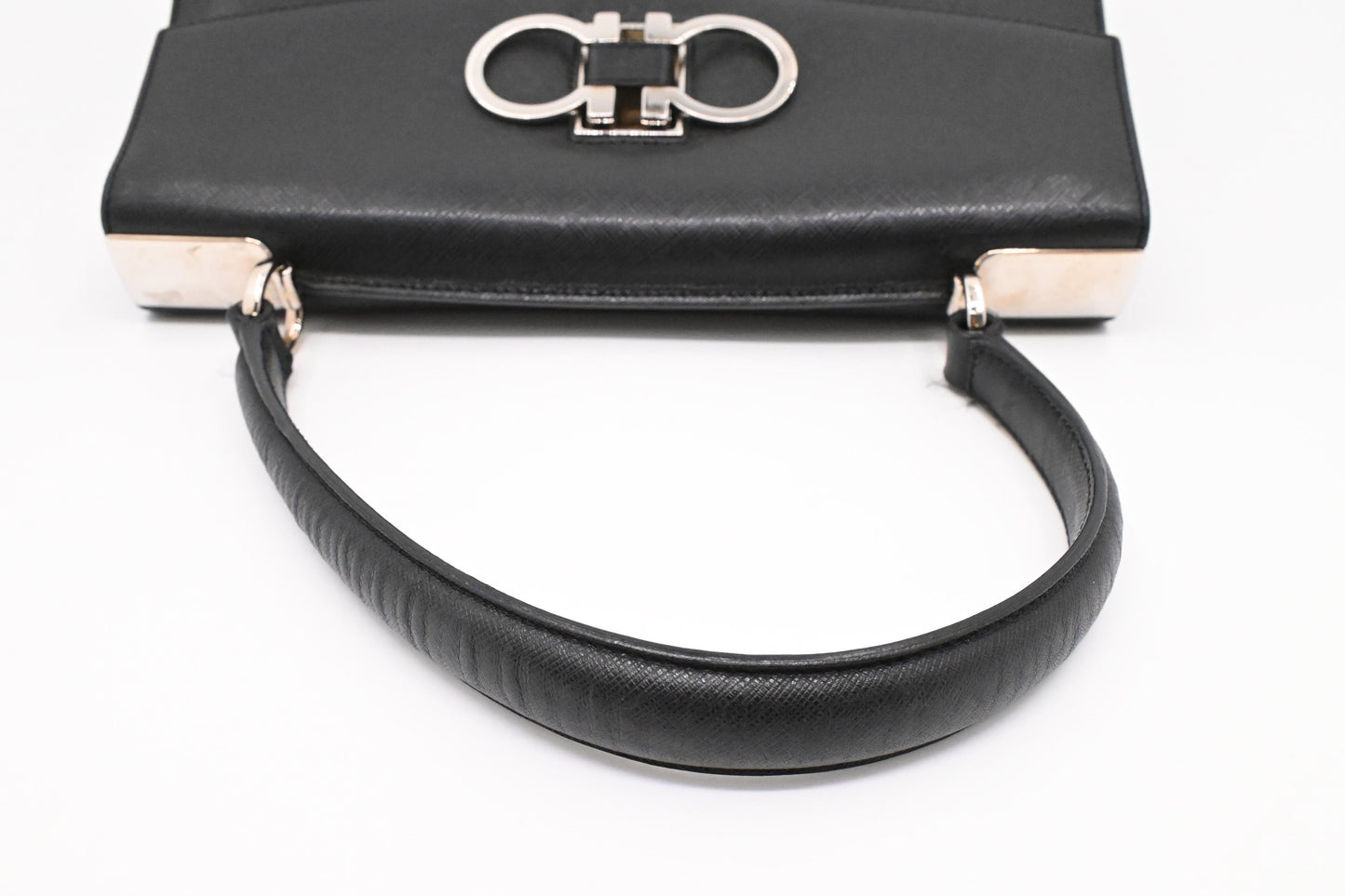 Ferragamo Top Handle Handbag in Black Leather