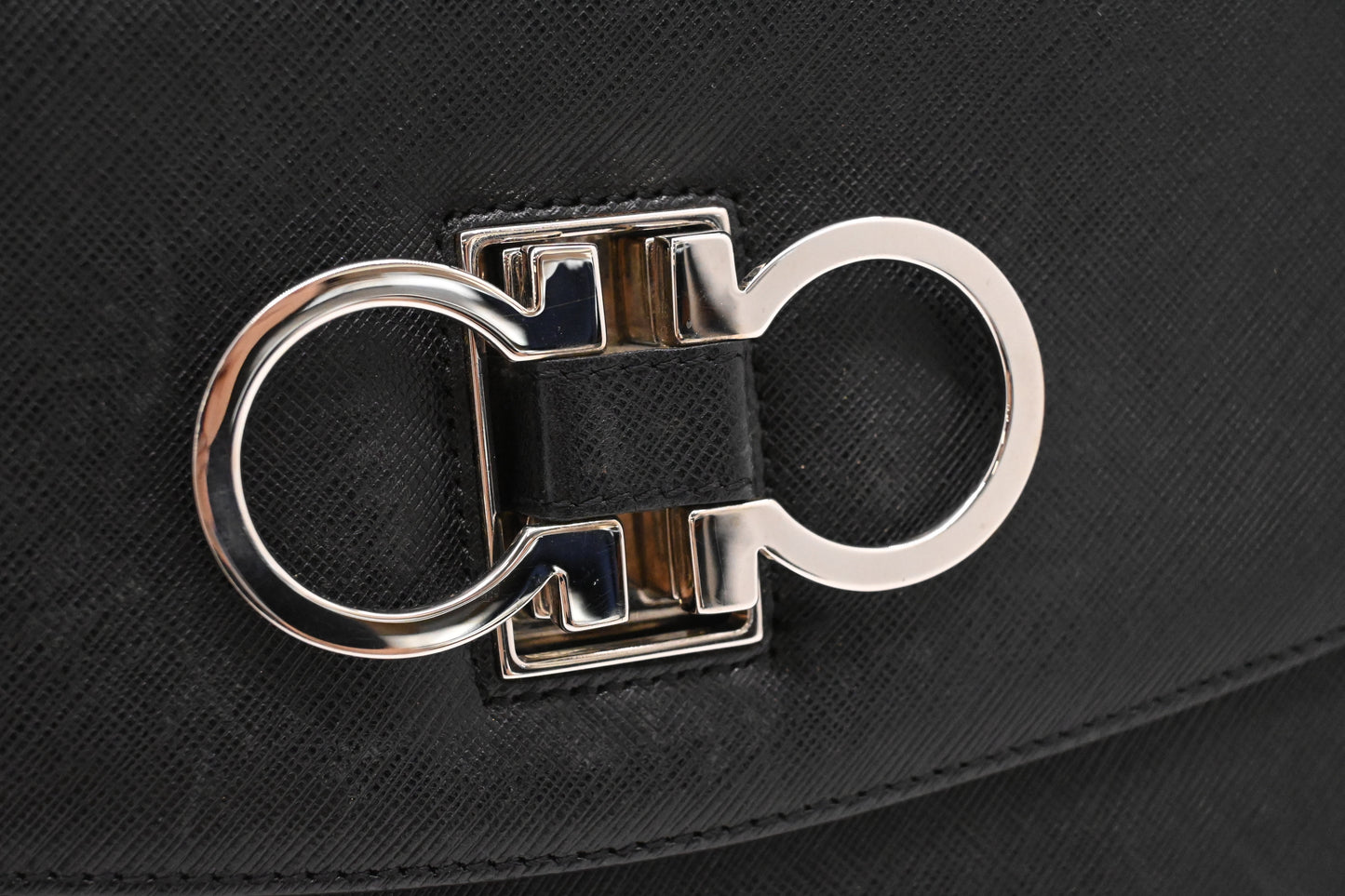 Ferragamo Top Handle Handbag in Black Leather