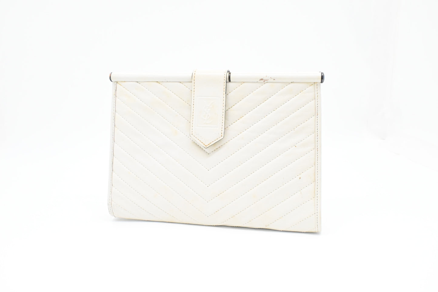 YSL Saint Laurent Clutch in White Chevron Leather