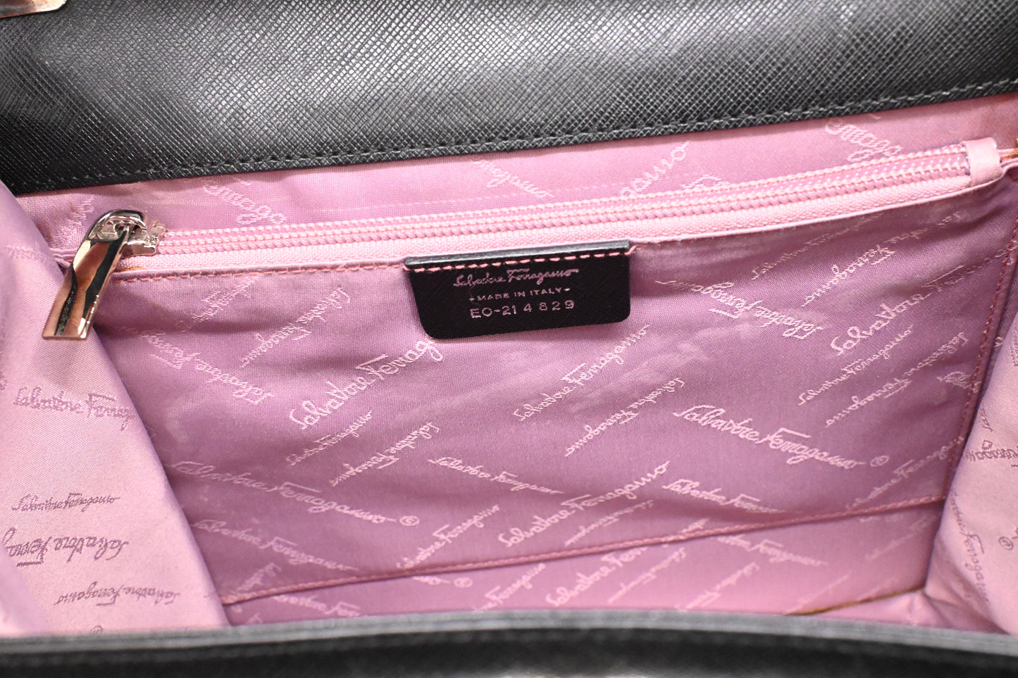 Ferragamo Top Handle Handbag in Black Leather