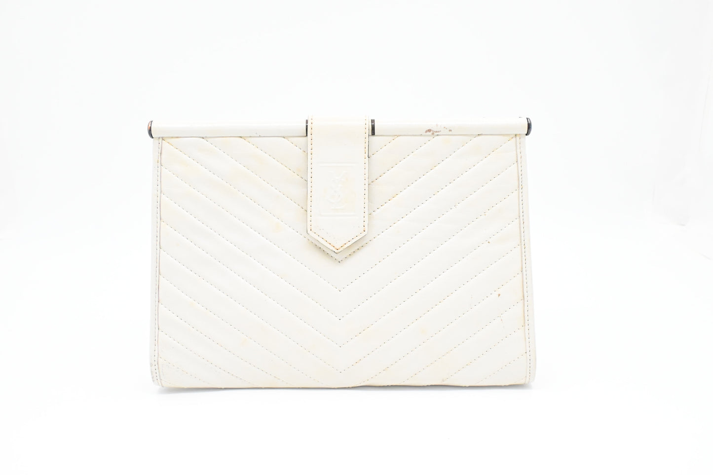 YSL Saint Laurent Clutch in White Chevron Leather