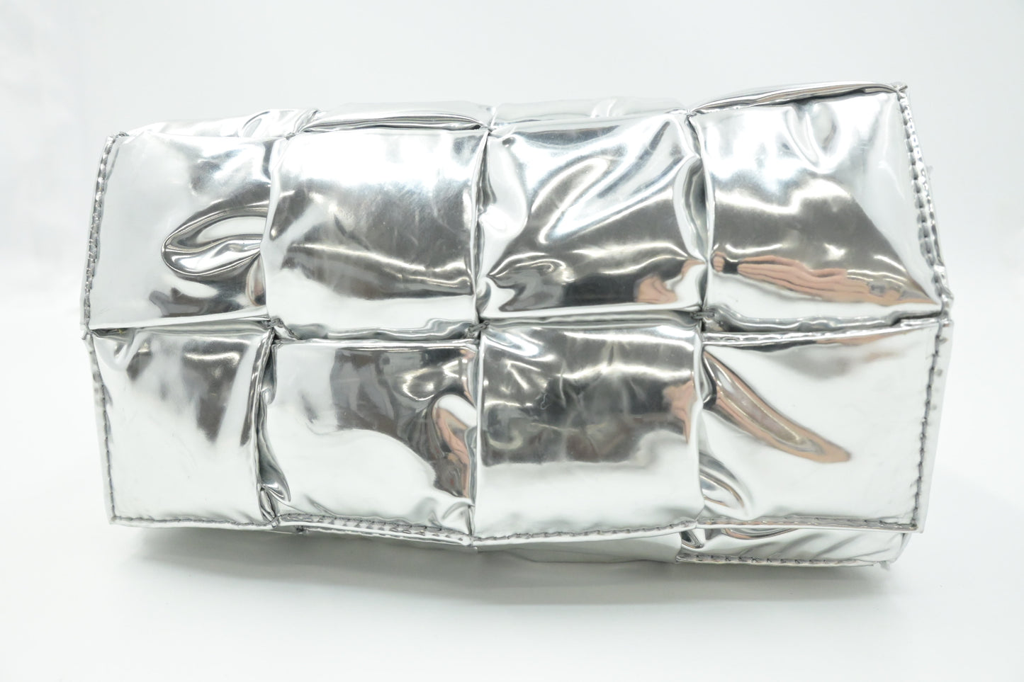 Bottega Veneta Cassette Body Bag in Silver Miror Canvas