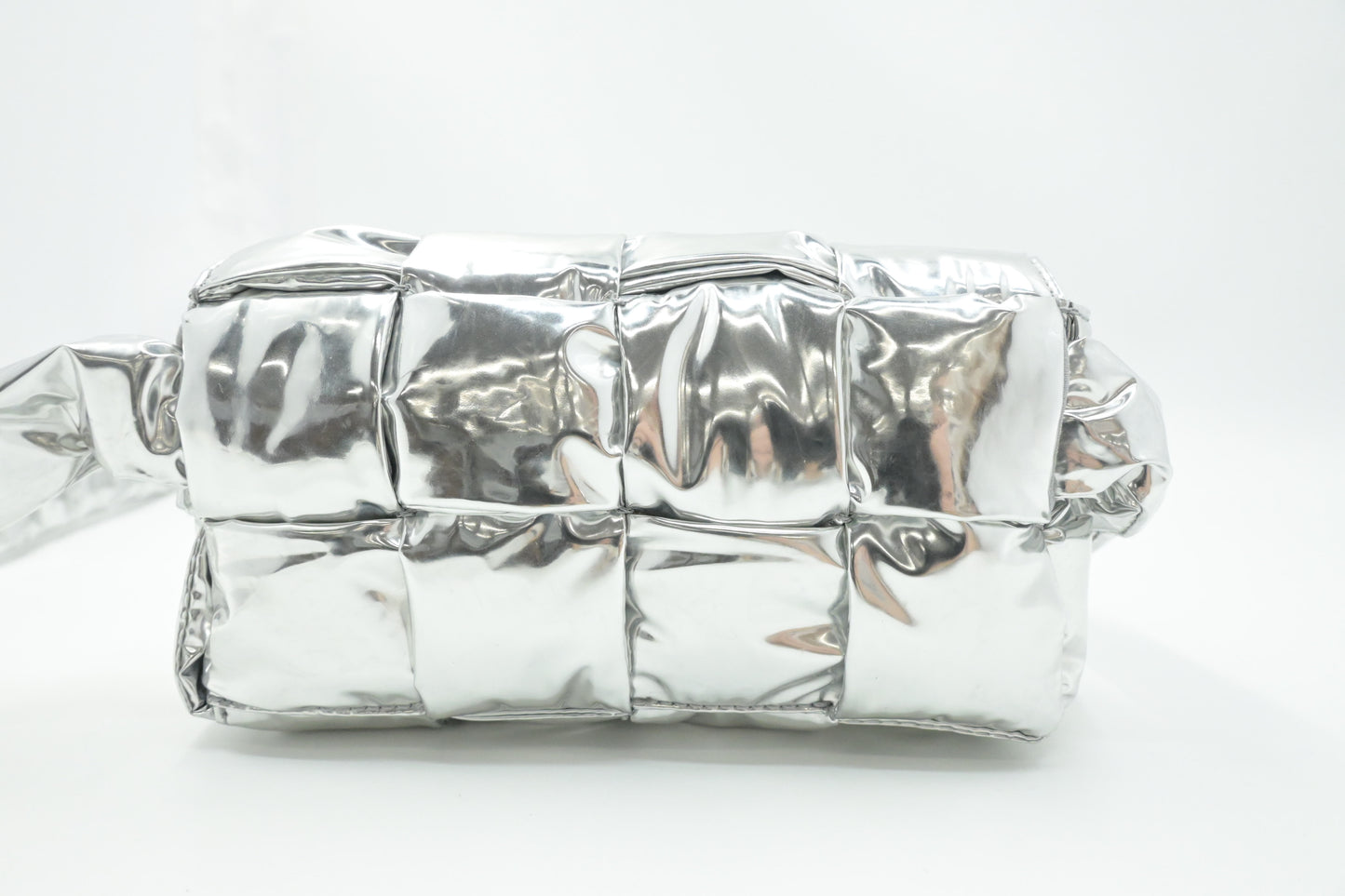 Bottega Veneta Cassette Body Bag in Silver Miror Canvas