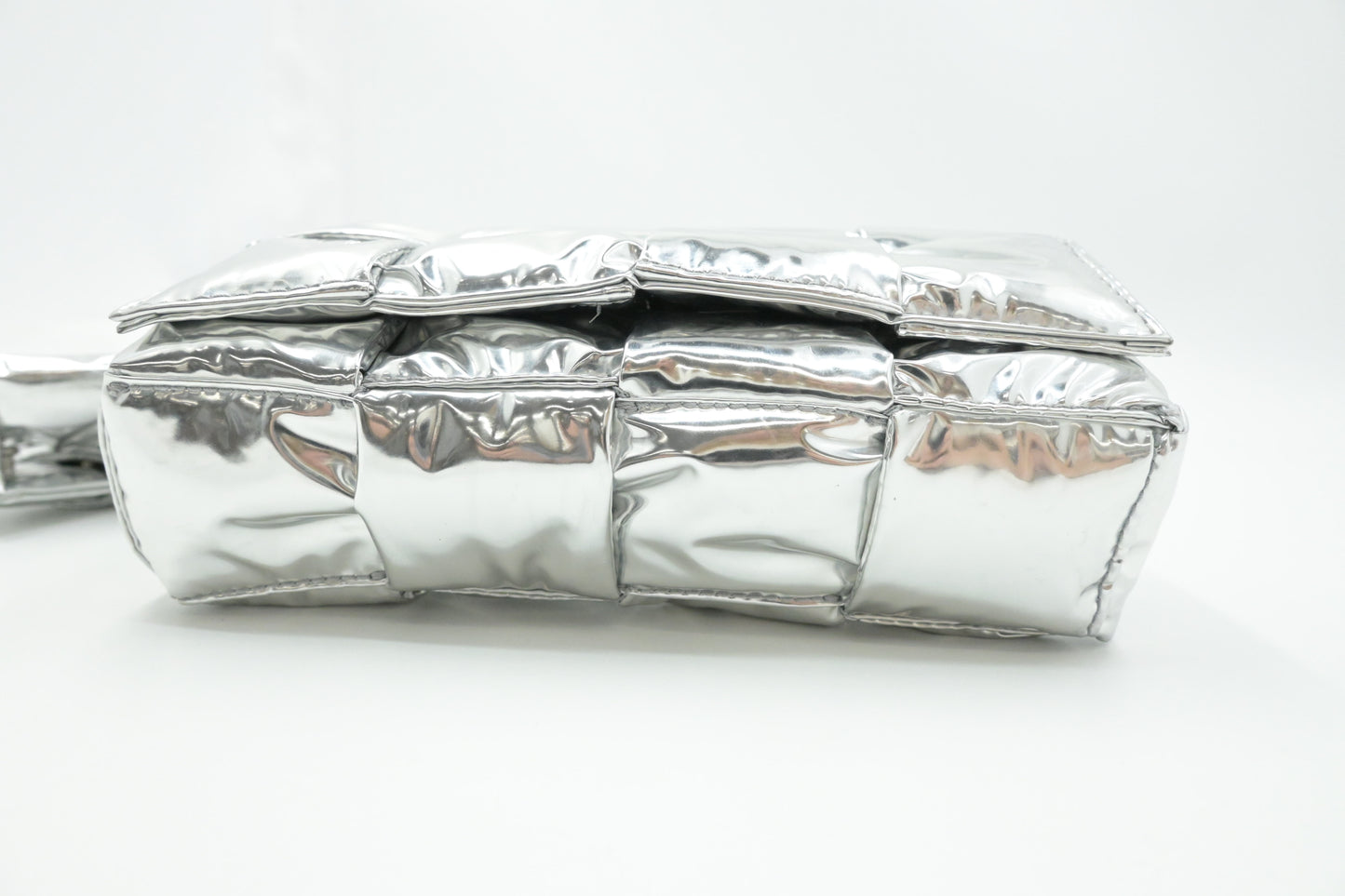 Bottega Veneta Cassette Body Bag in Silver Miror Canvas