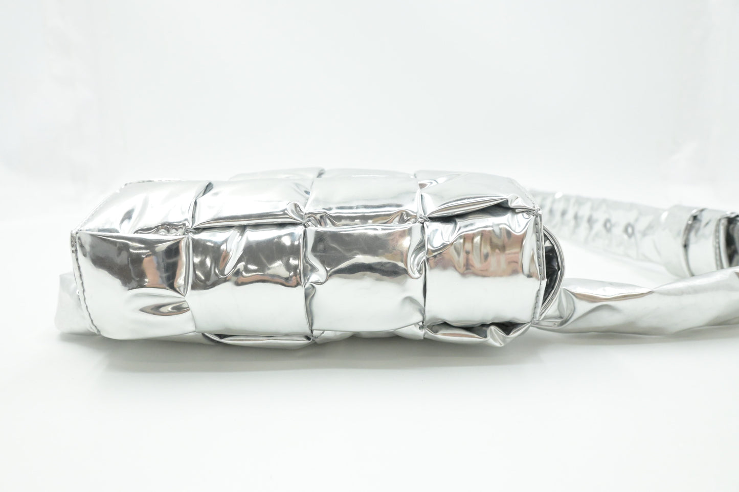 Bottega Veneta Cassette Body Bag in Silver Miror Canvas