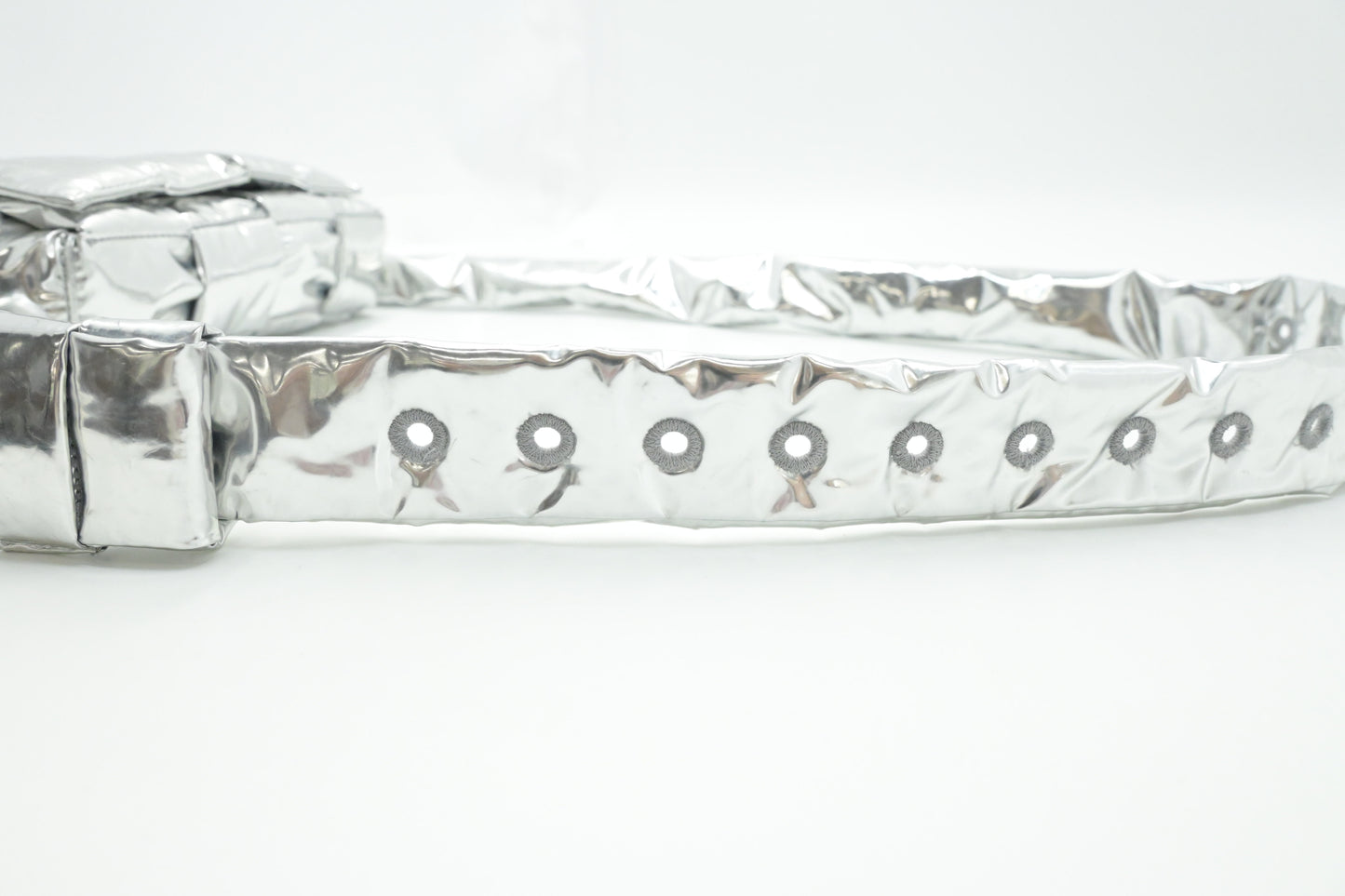 Bottega Veneta Cassette Body Bag in Silver Miror Canvas