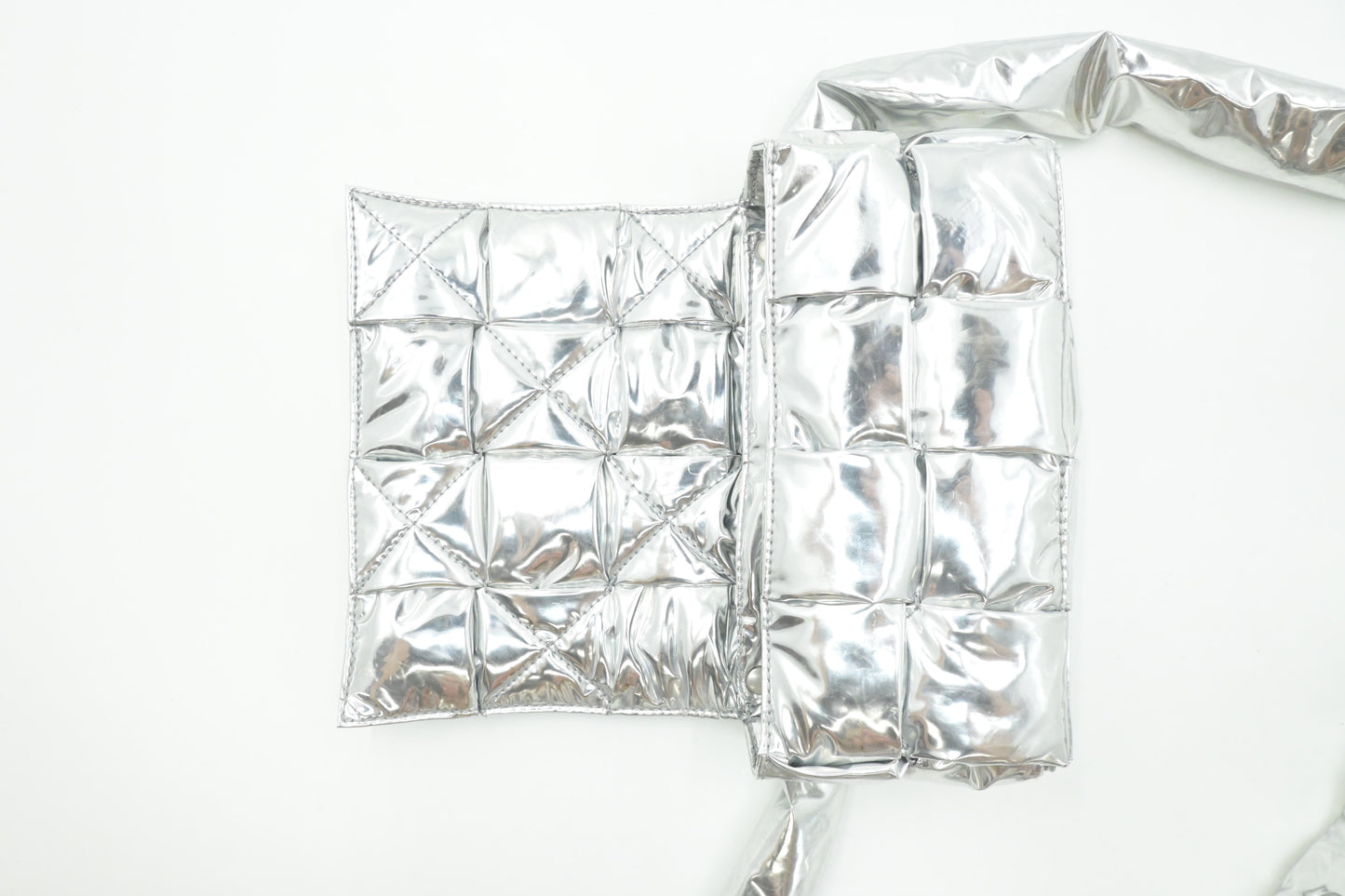 Bottega Veneta Cassette Body Bag in Silver Miror Canvas