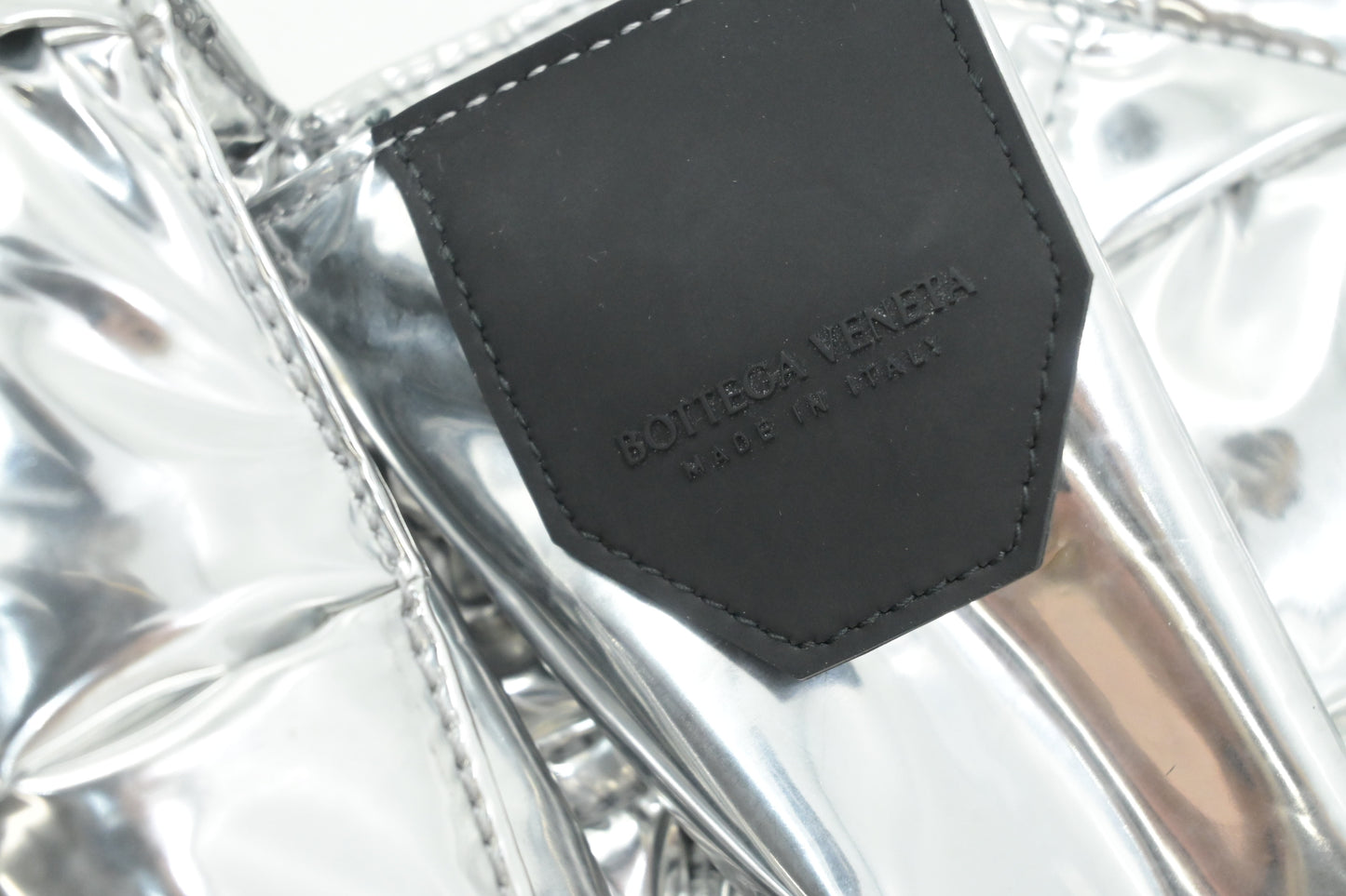 Bottega Veneta Cassette Body Bag in Silver Miror Canvas