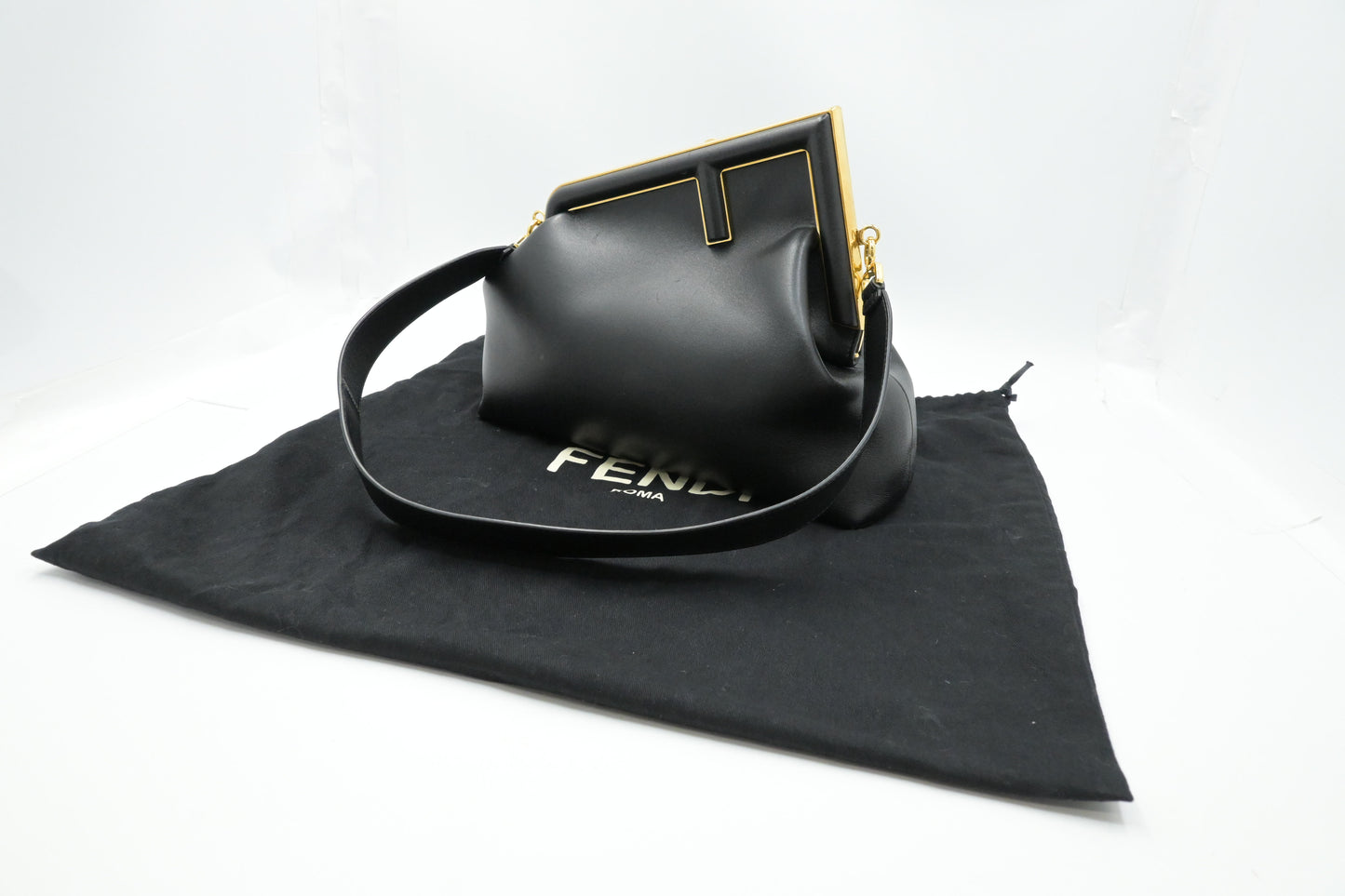 Fendi First Shoulder Bag in Black Leather