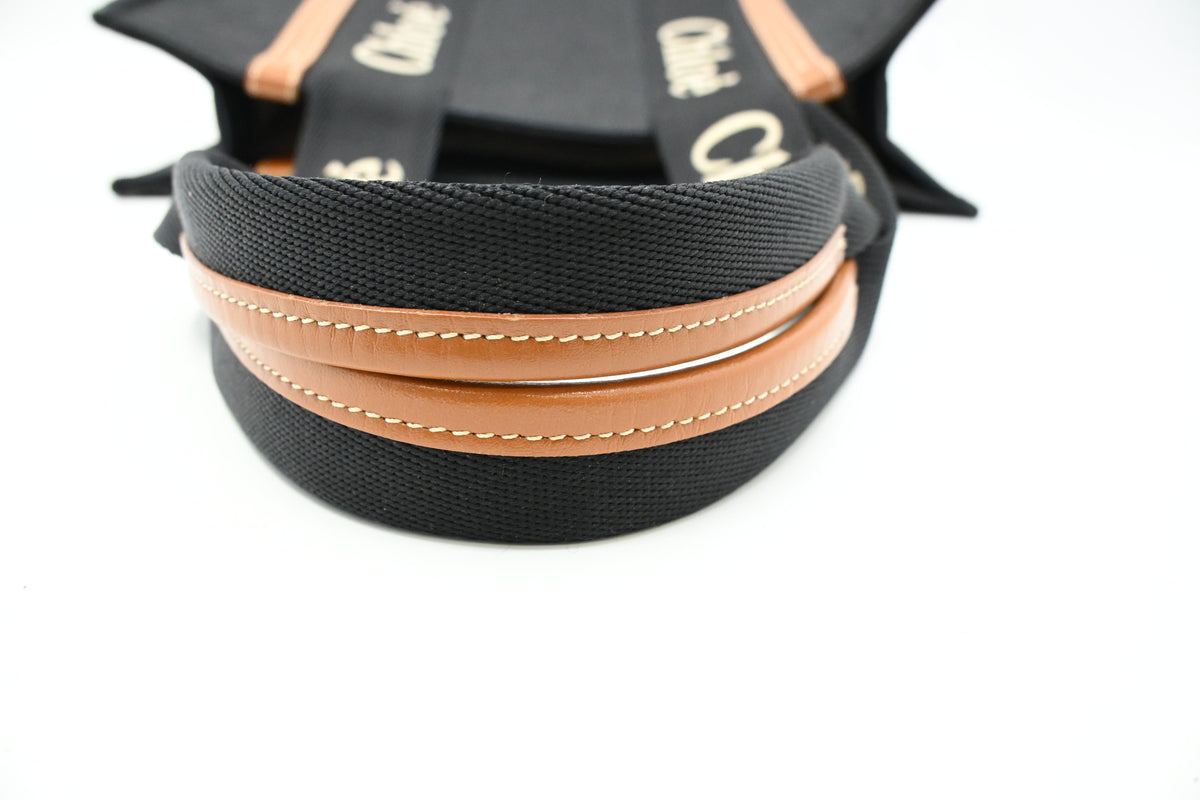 Chloe Woody Medium Tote in Black Canvas