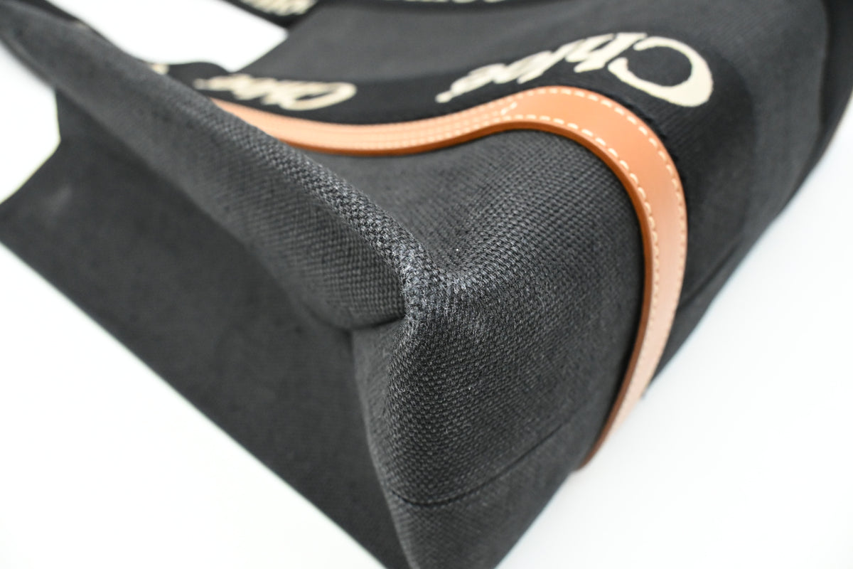 Chloe Woody Medium Tote in Black Canvas