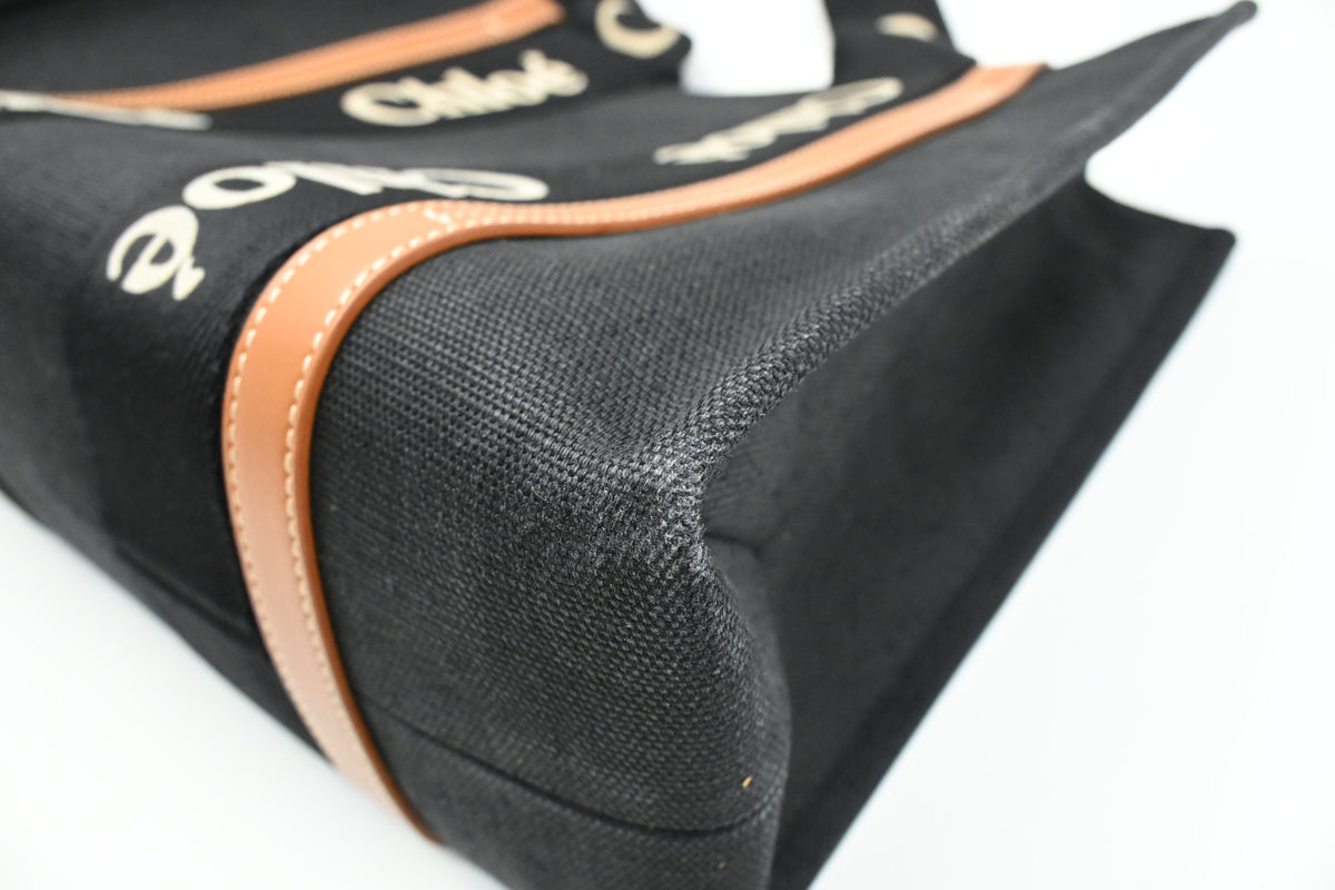 Chloe Woody Medium Tote in Black Canvas