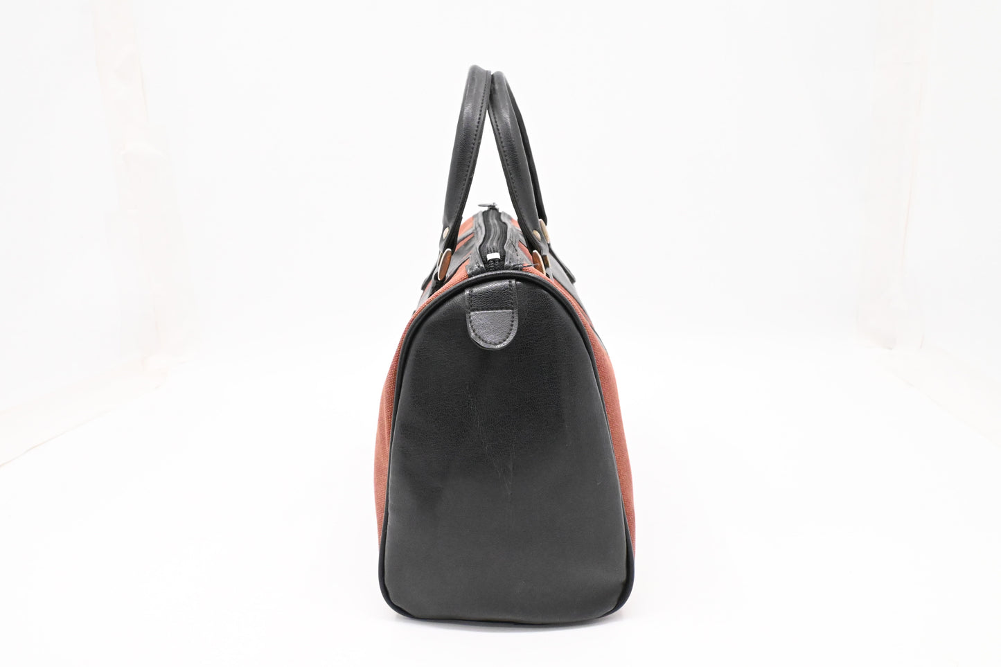 YSL Saint Laurent Boston Bag in Black Leather and Brown Canvas