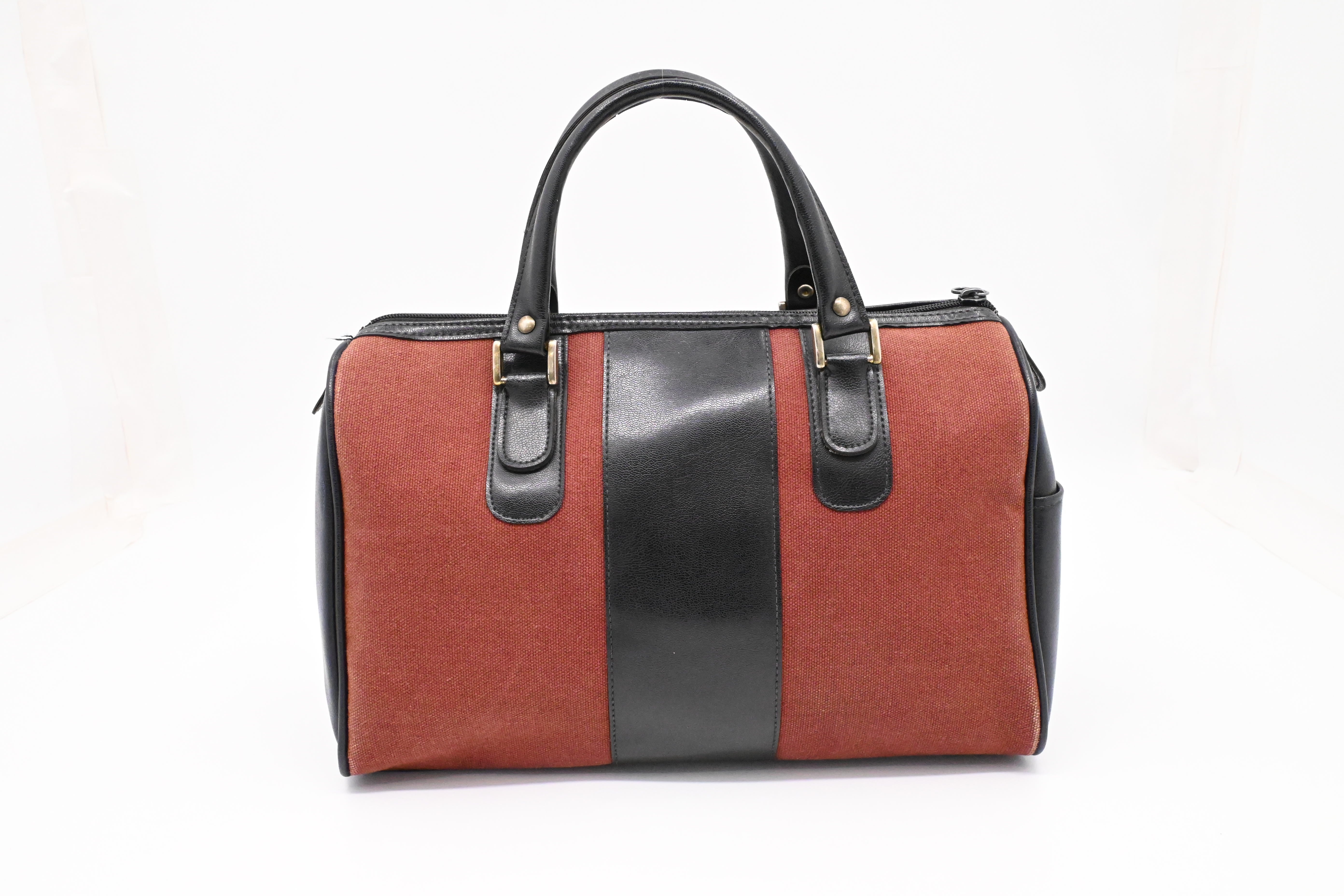 YSL Saint Laurent Boston Bag in Black Leather and Brown Canvas