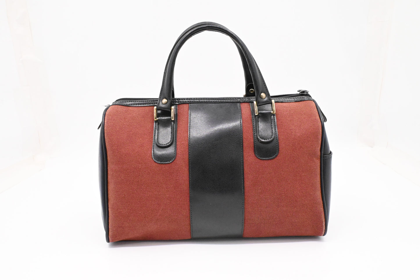 YSL Saint Laurent Boston Bag in Black Leather and Brown Canvas