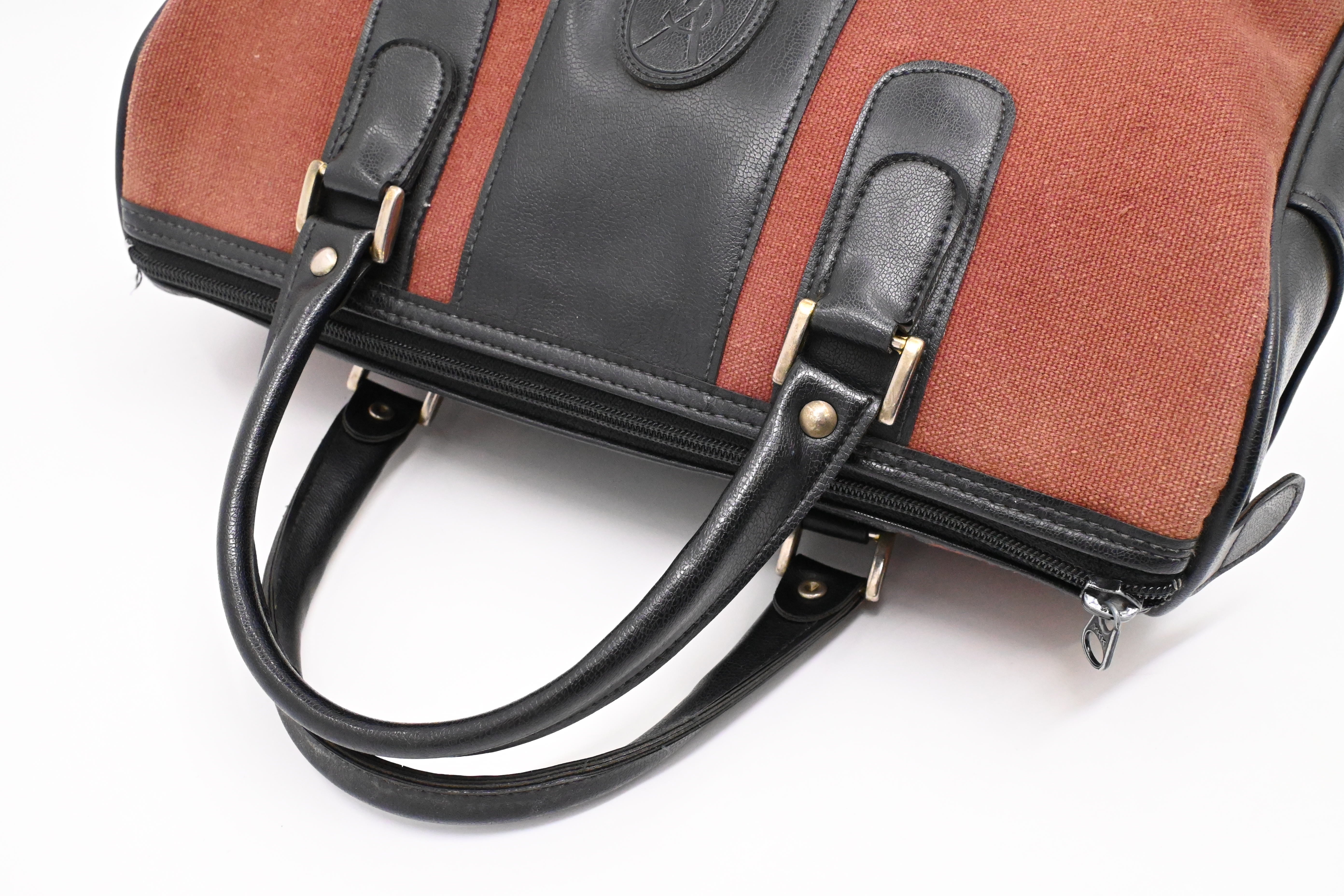 YSL Saint Laurent Boston Bag in Black Leather and Brown Canvas