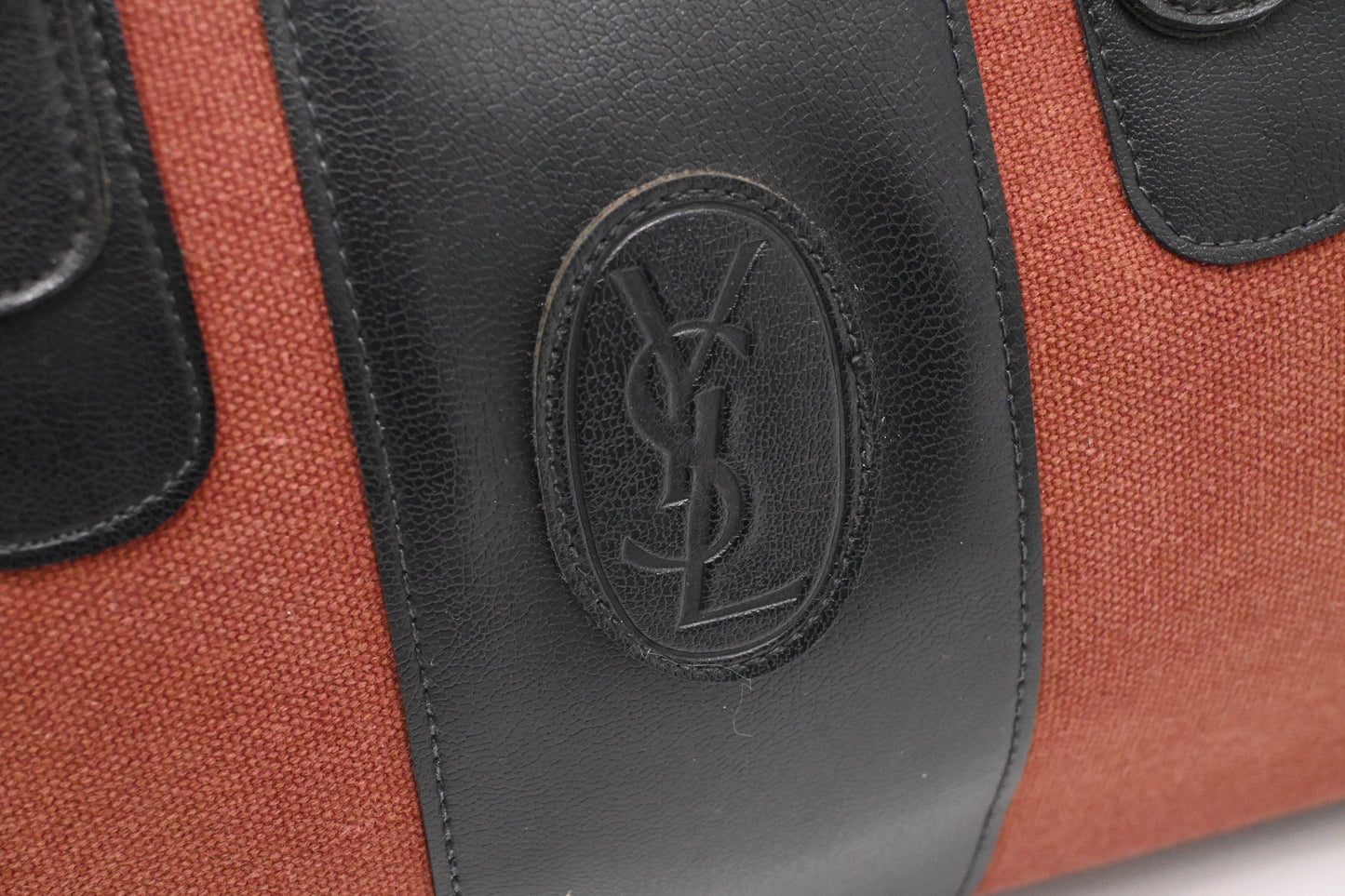 YSL Saint Laurent Boston Bag in Black Leather and Brown Canvas