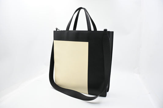 Valextra Boxy Tote in Black and Cream Leather