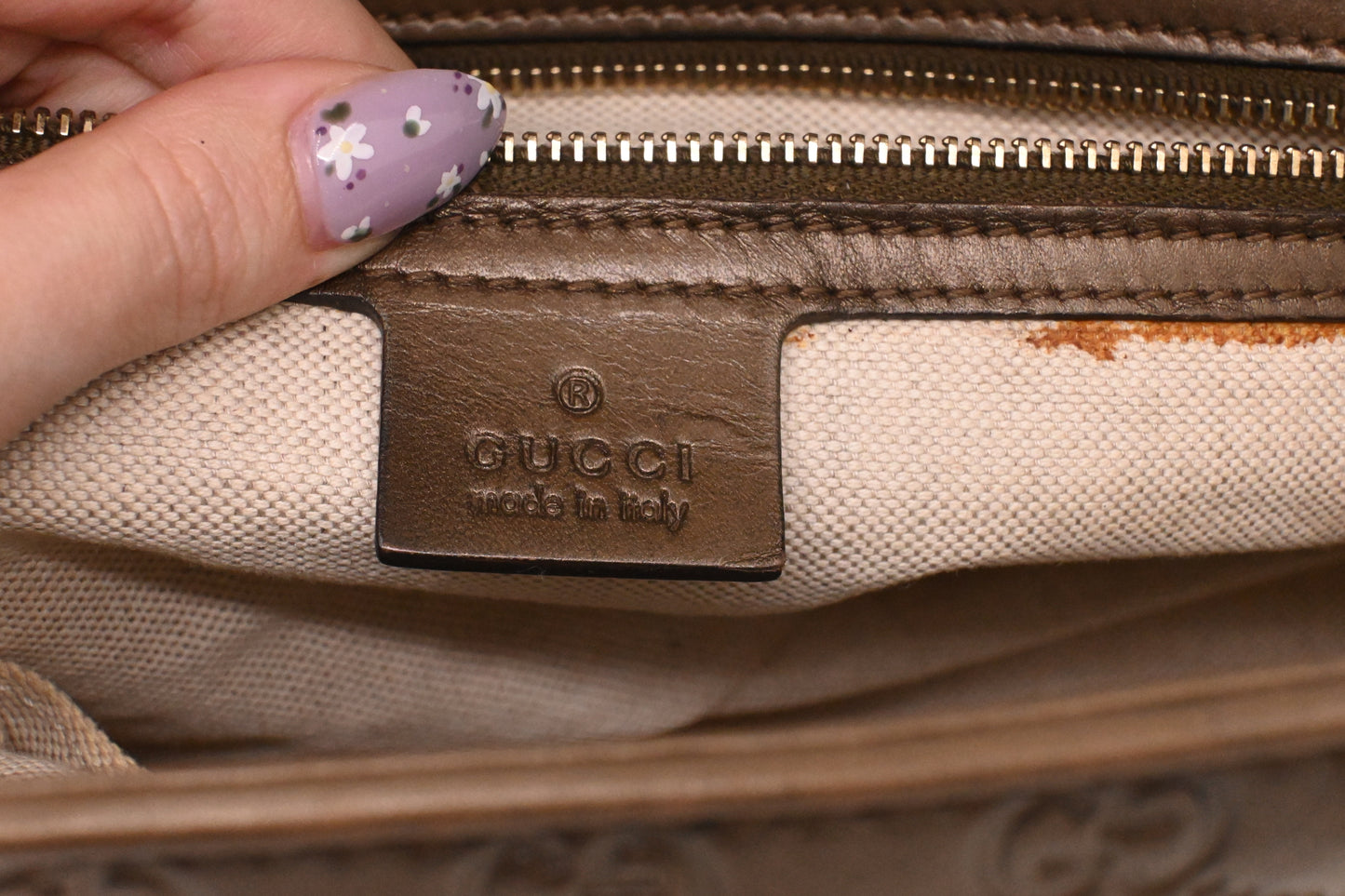 Gucci Heartbit Bag in Metallic Brown Leather