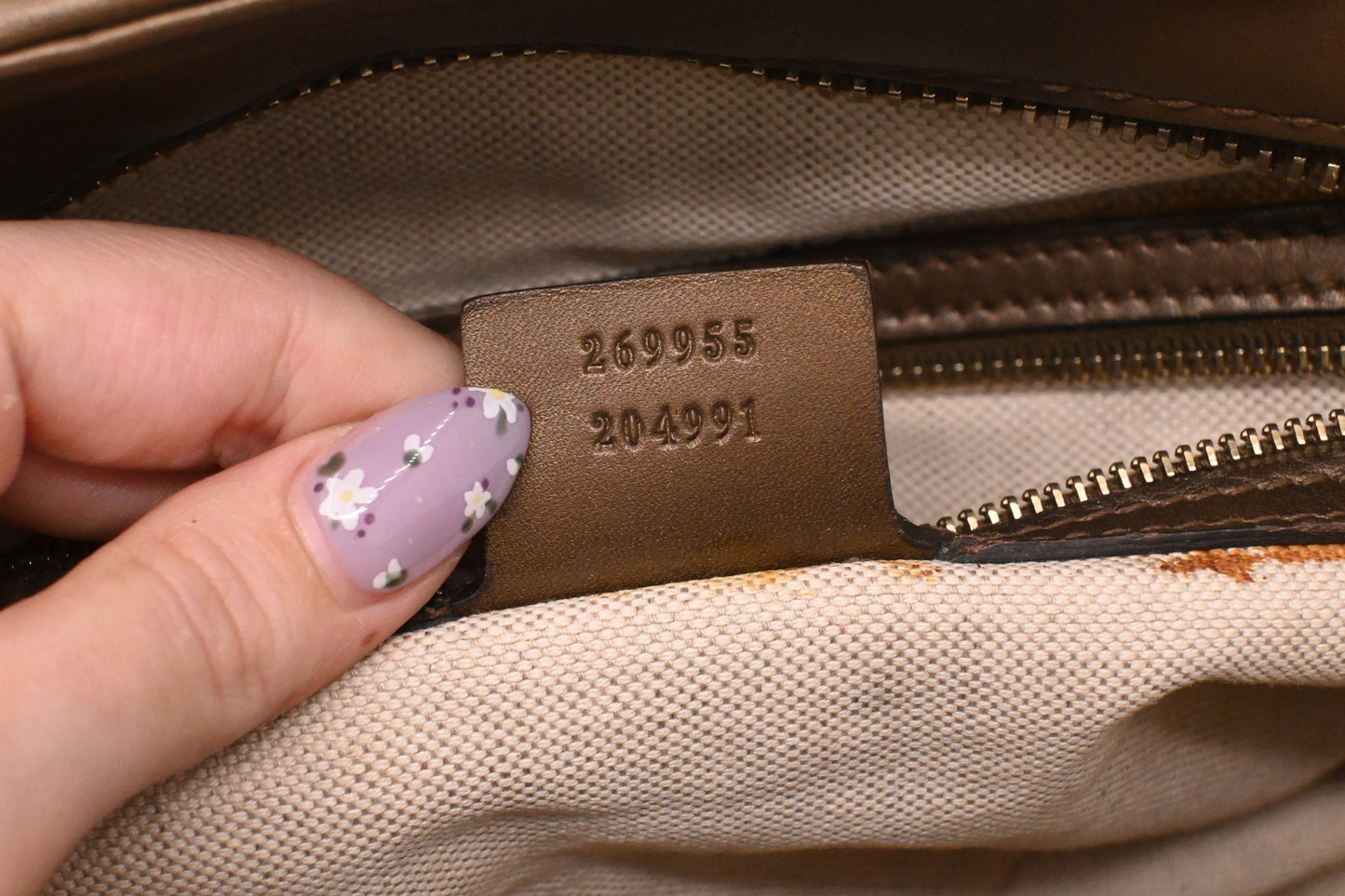 Gucci Heartbit Bag in Metallic Brown Leather