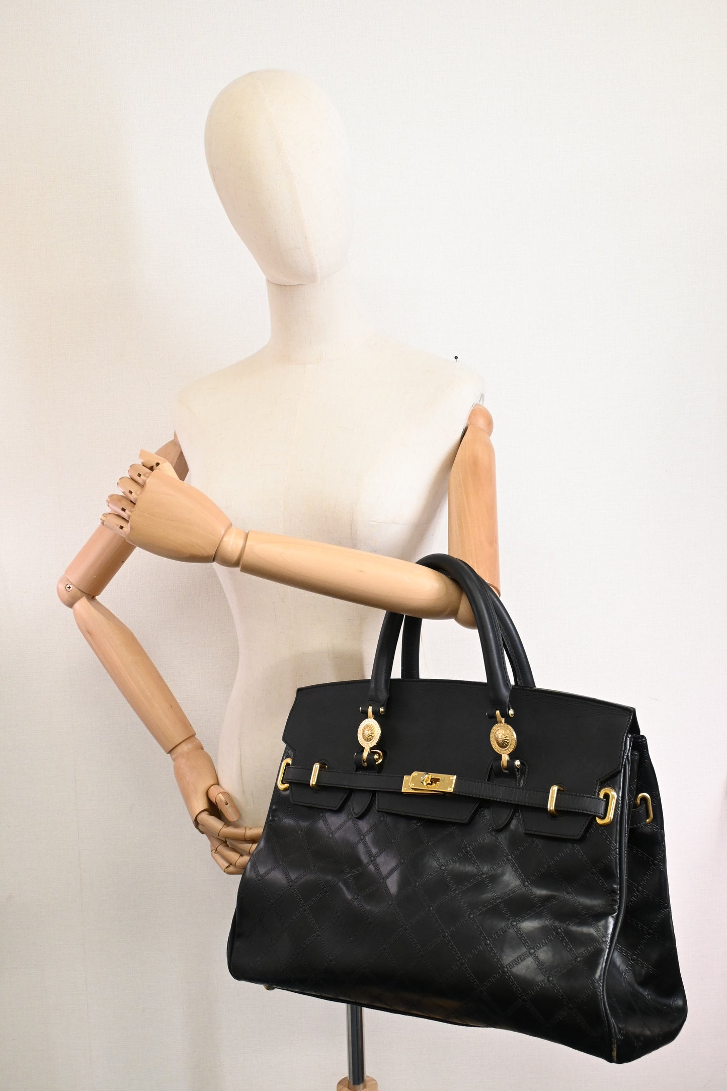 Versace Birkin Style Handbag in Black Leather
