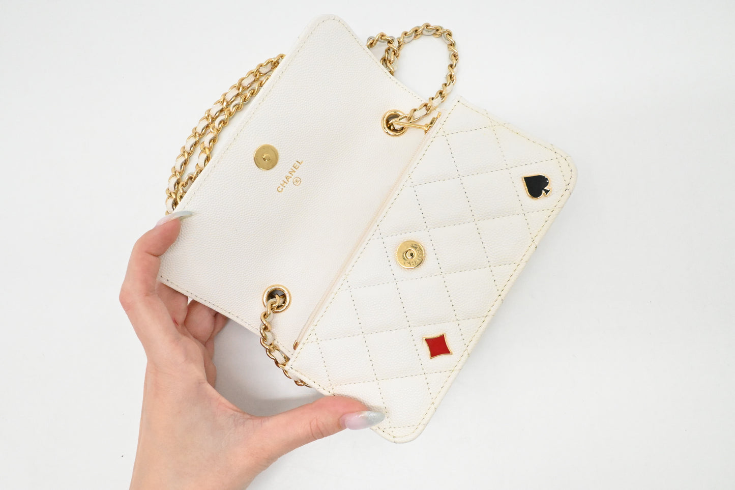 Chanel Small Casino Wallet on Chain in White Caviar Leather