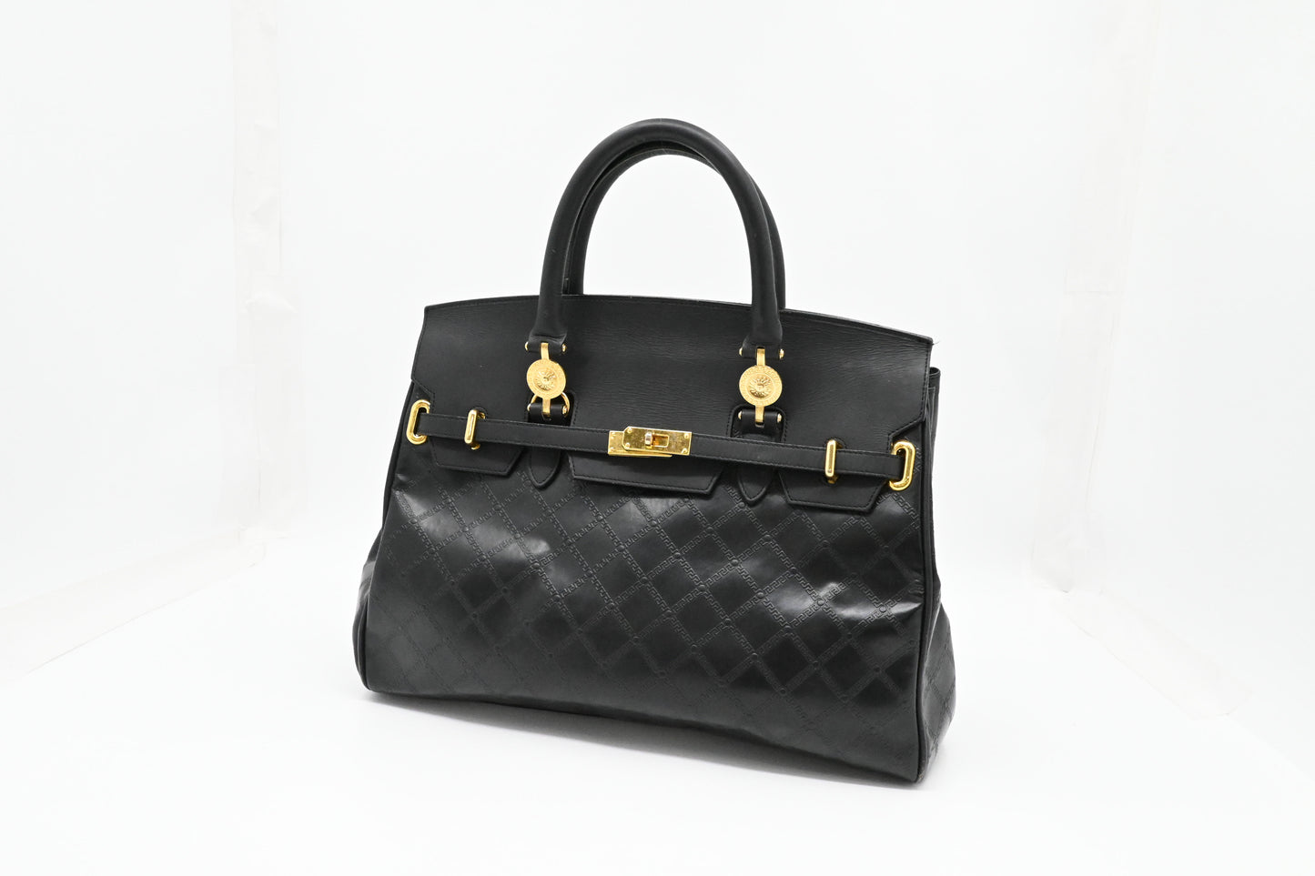 Versace Birkin Style Handbag in Black Leather
