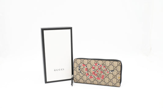 Gucci Zippy Snake Wallet in GG Supreme Canvas