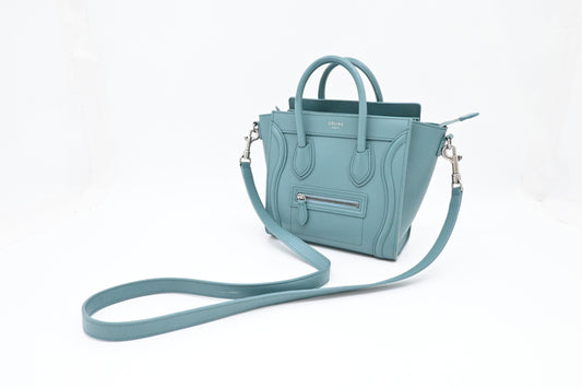 Celine Nano Luggage in Teal Leather