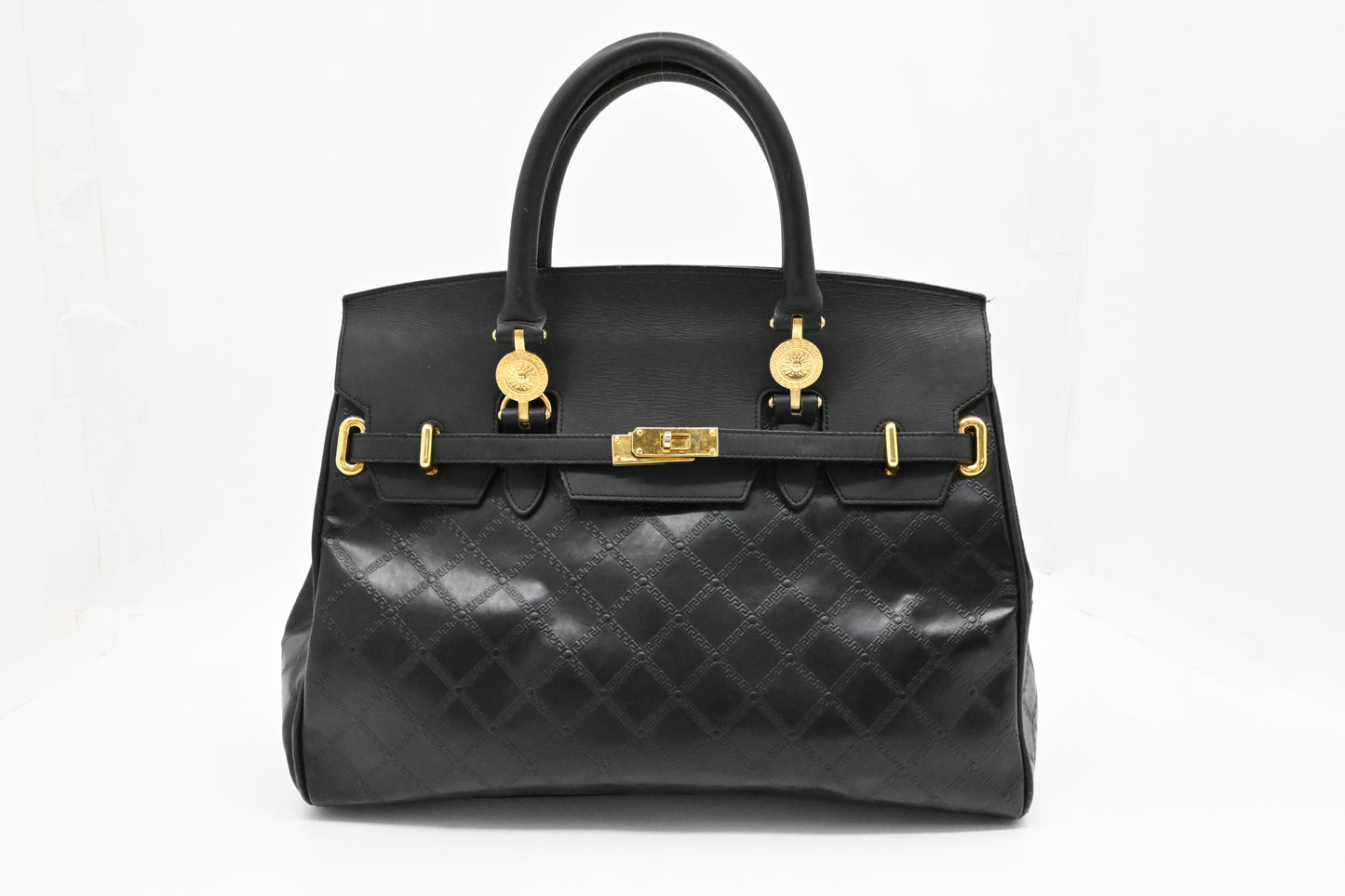 Versace Birkin Style Handbag in Black Leather