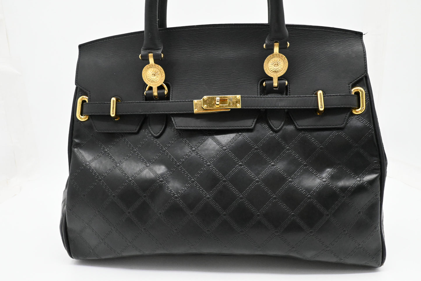 Versace Birkin Style Handbag in Black Leather