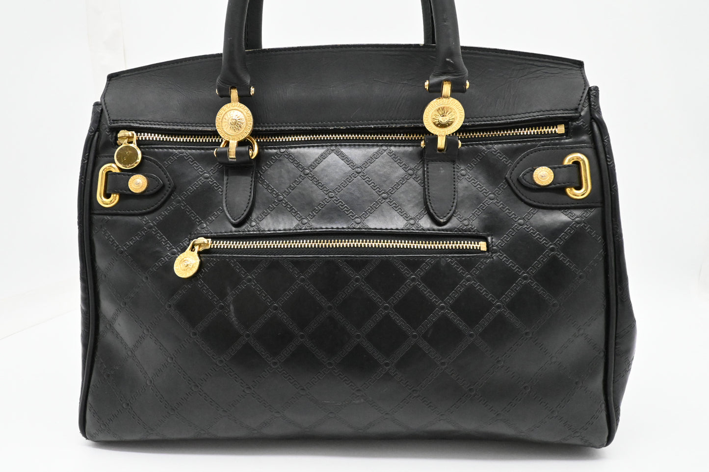 Versace Birkin Style Handbag in Black Leather