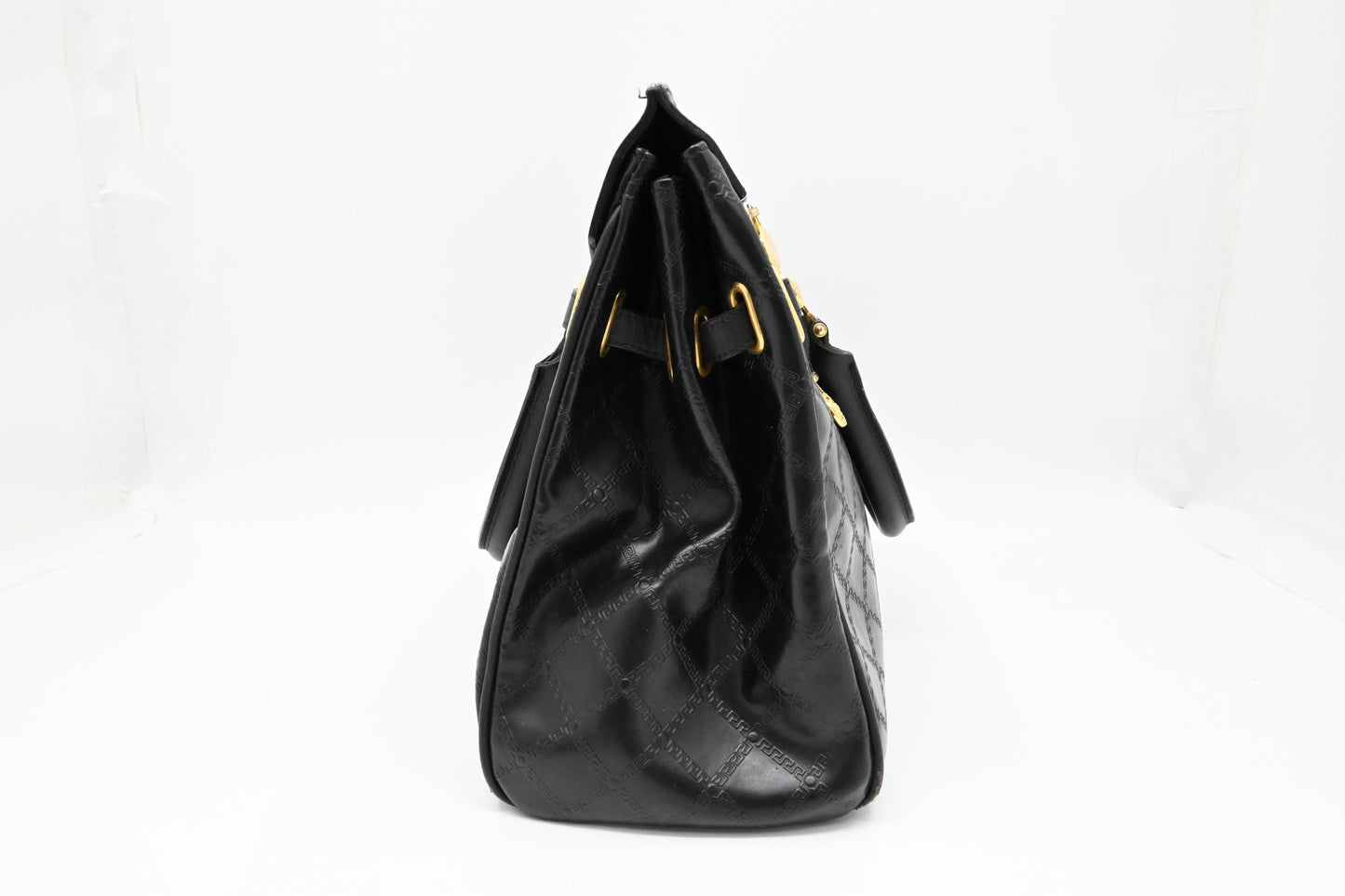 Versace Birkin Style Handbag in Black Leather
