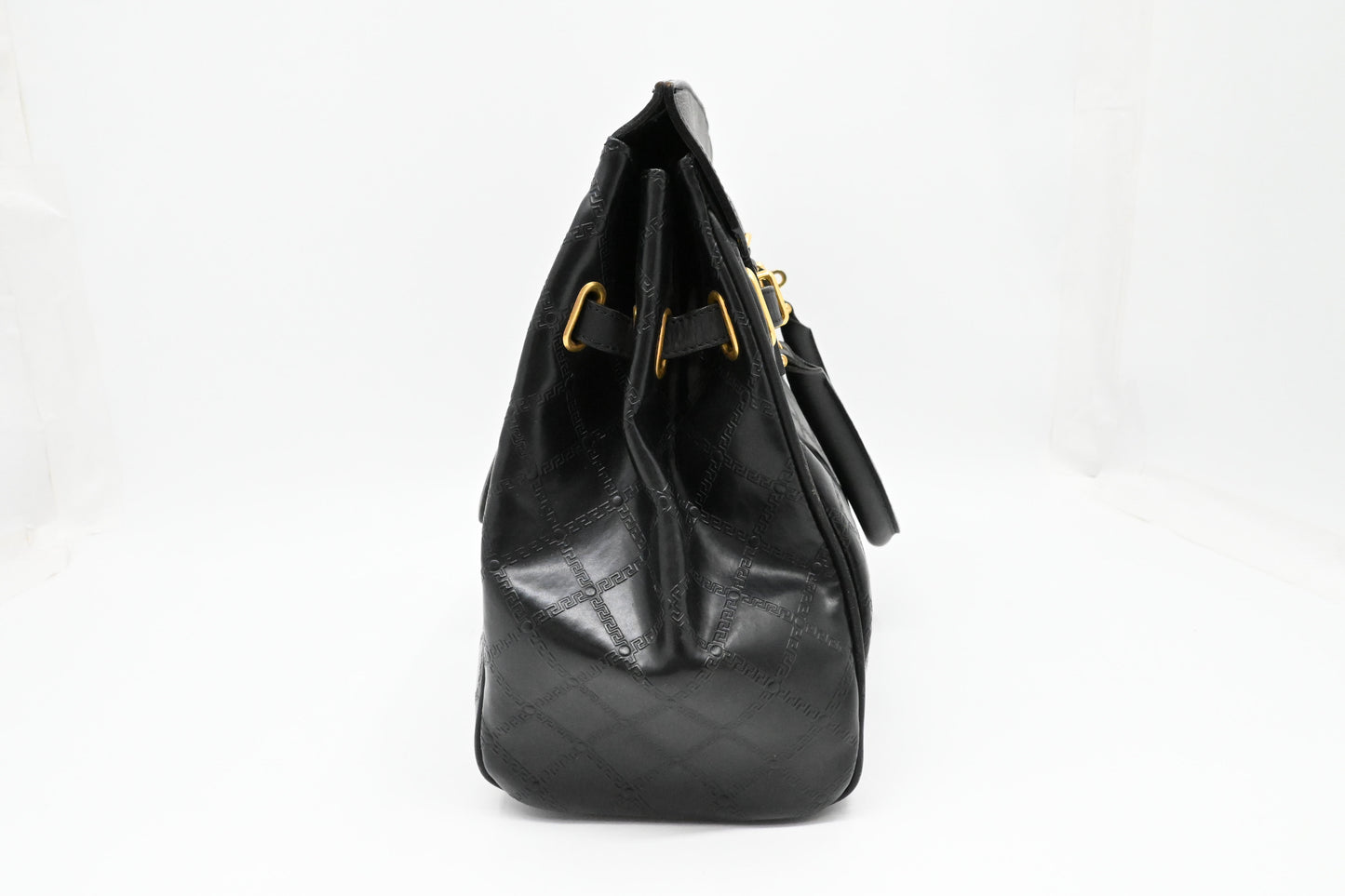 Versace Birkin Style Handbag in Black Leather