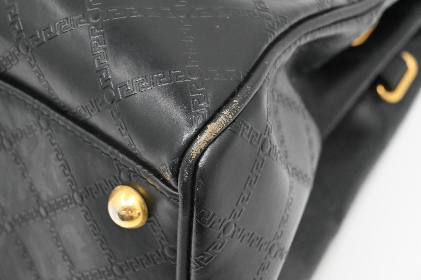 Versace Birkin Style Handbag in Black Leather