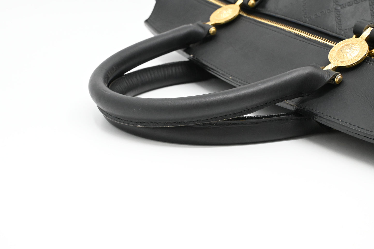 Versace Birkin Style Handbag in Black Leather
