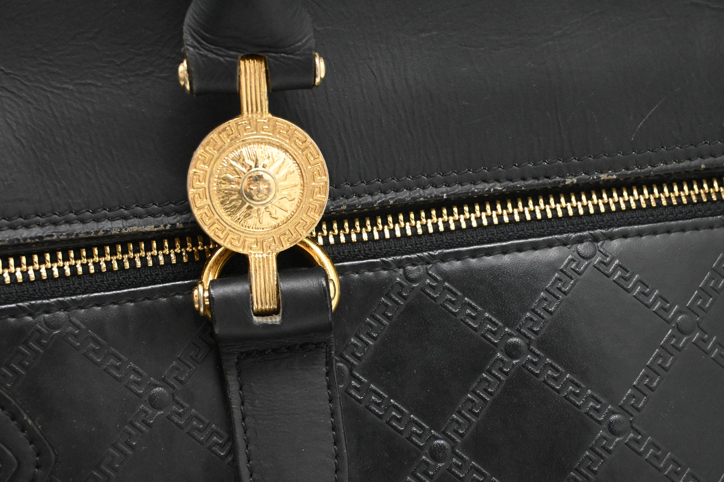 Versace Birkin Style Handbag in Black Leather