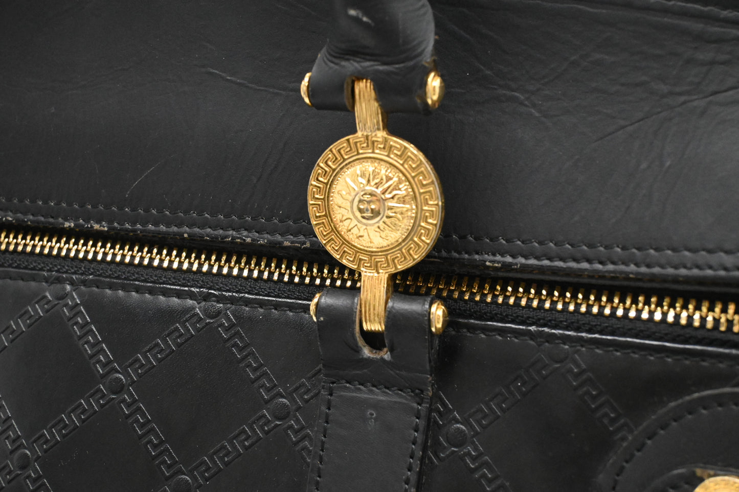 Versace Birkin Style Handbag in Black Leather