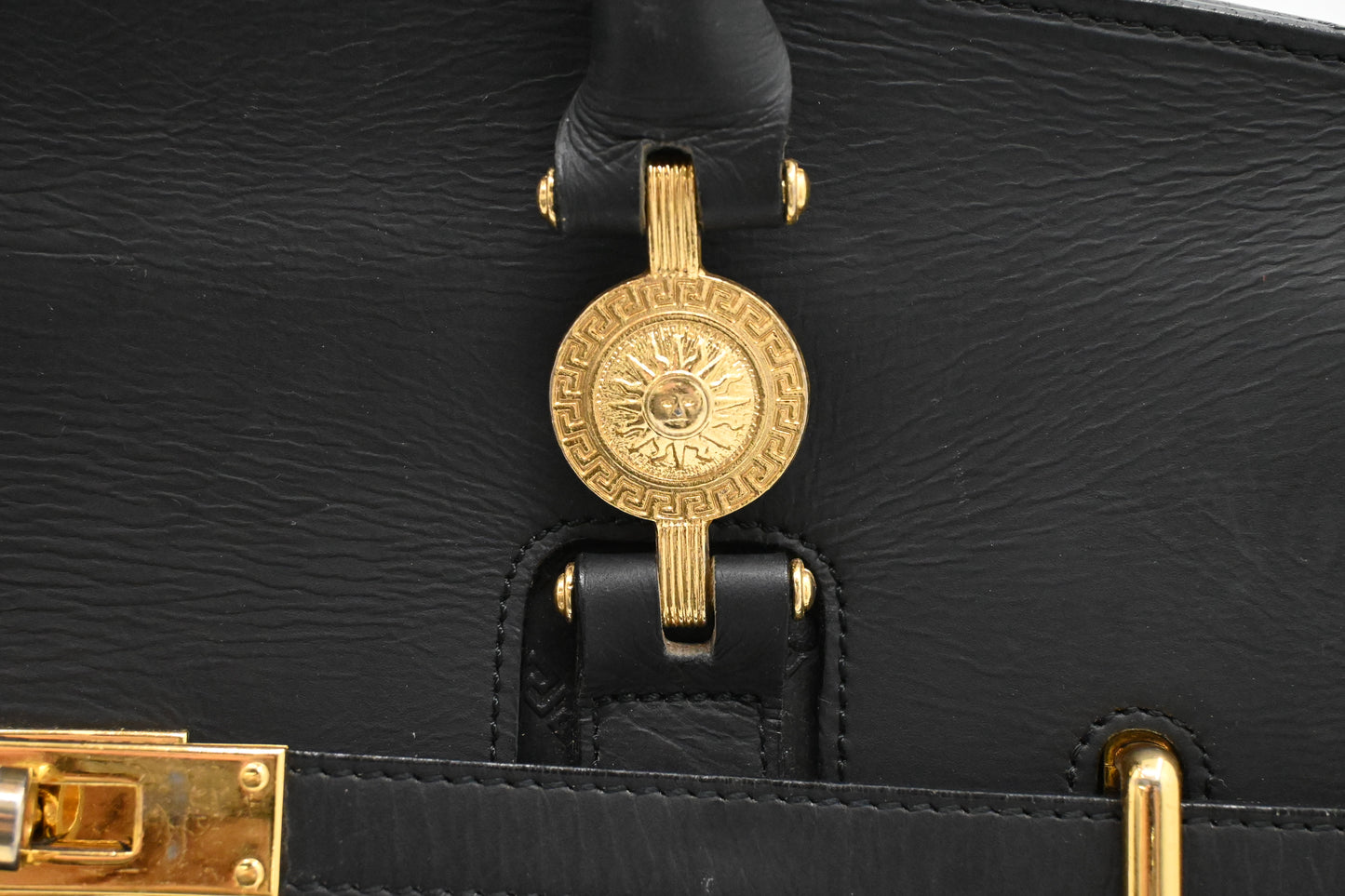 Versace Birkin Style Handbag in Black Leather