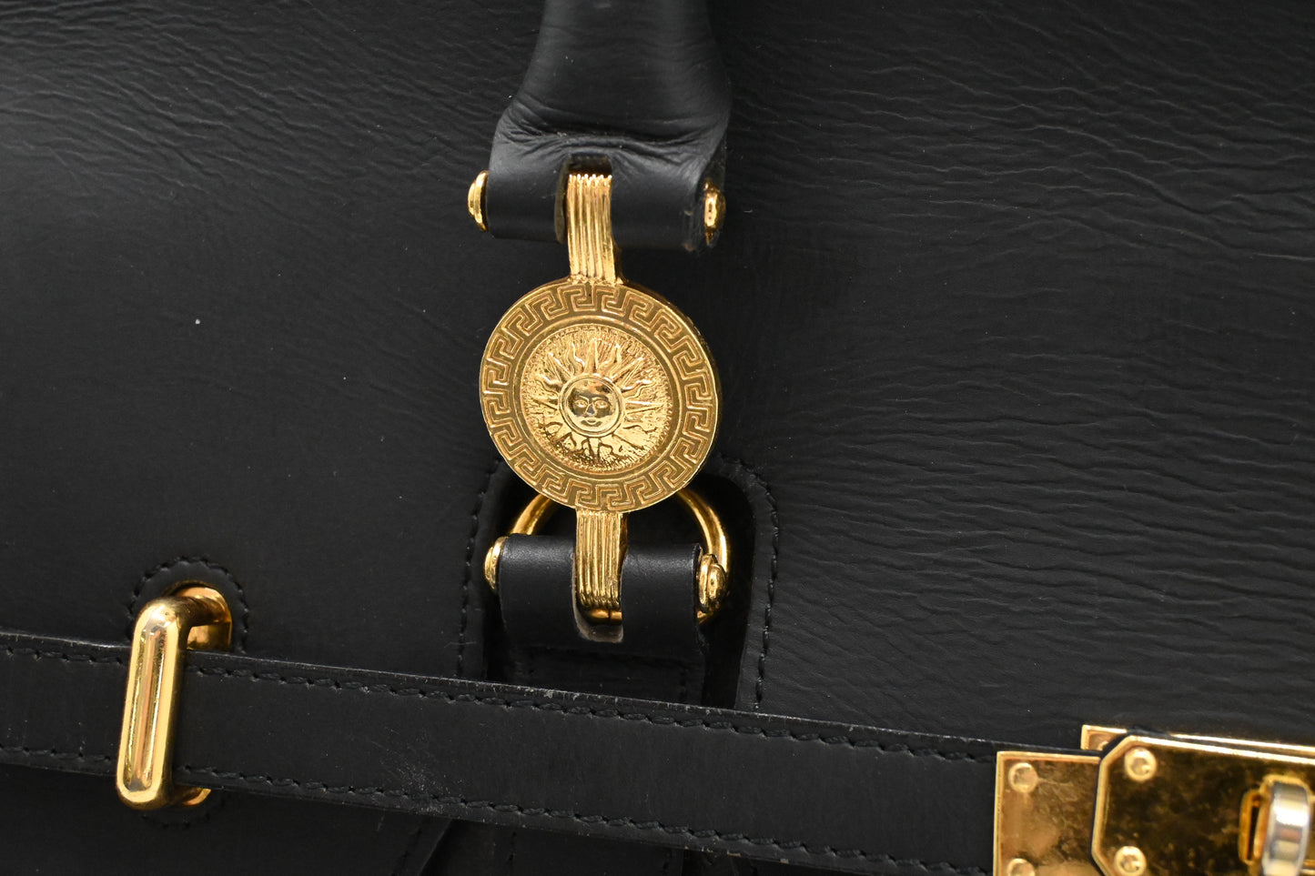 Versace Birkin Style Handbag in Black Leather