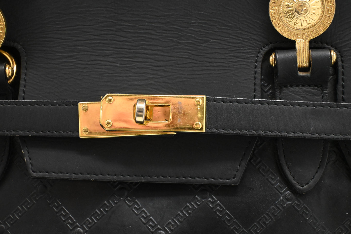 Versace Birkin Style Handbag in Black Leather