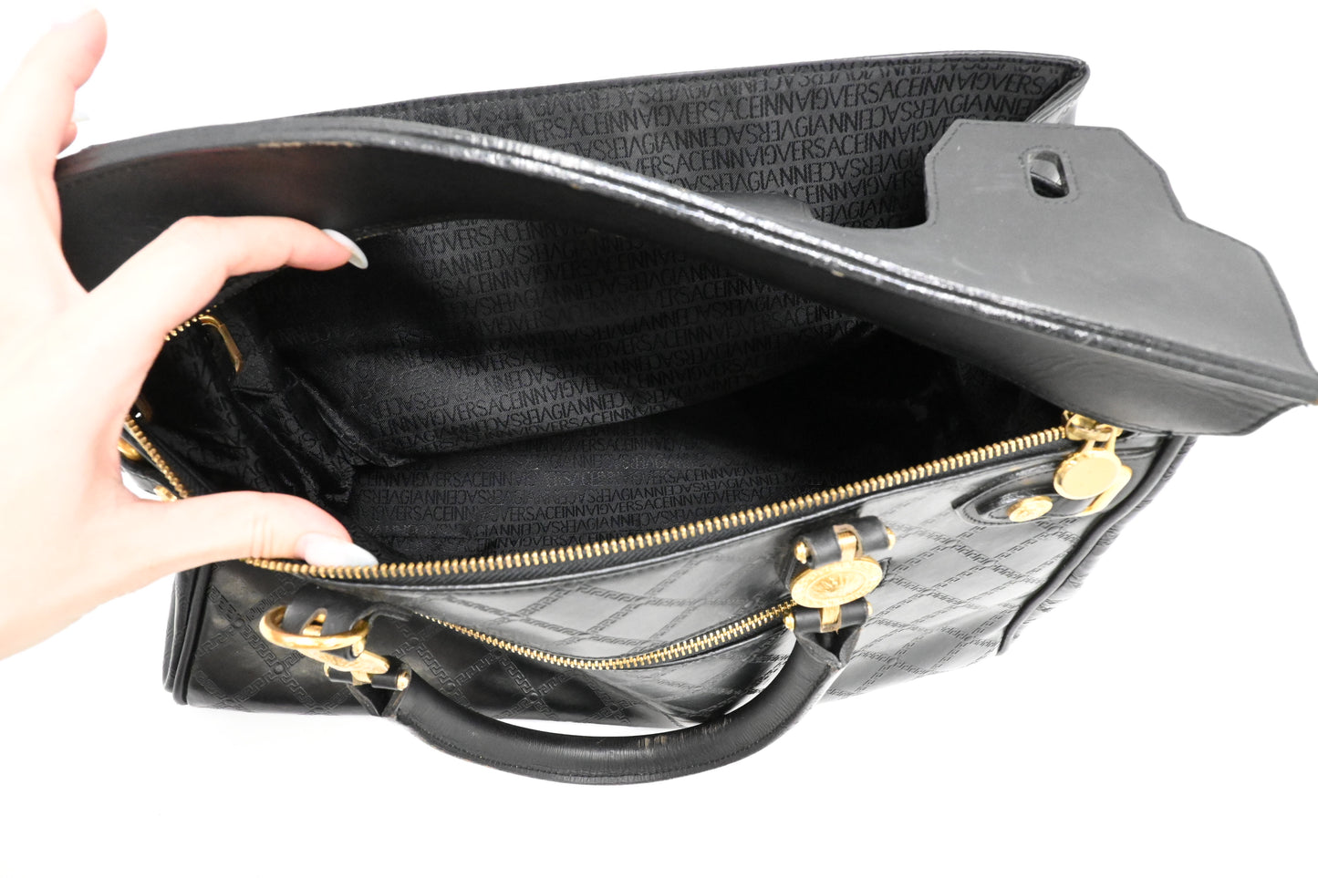 Versace Birkin Style Handbag in Black Leather