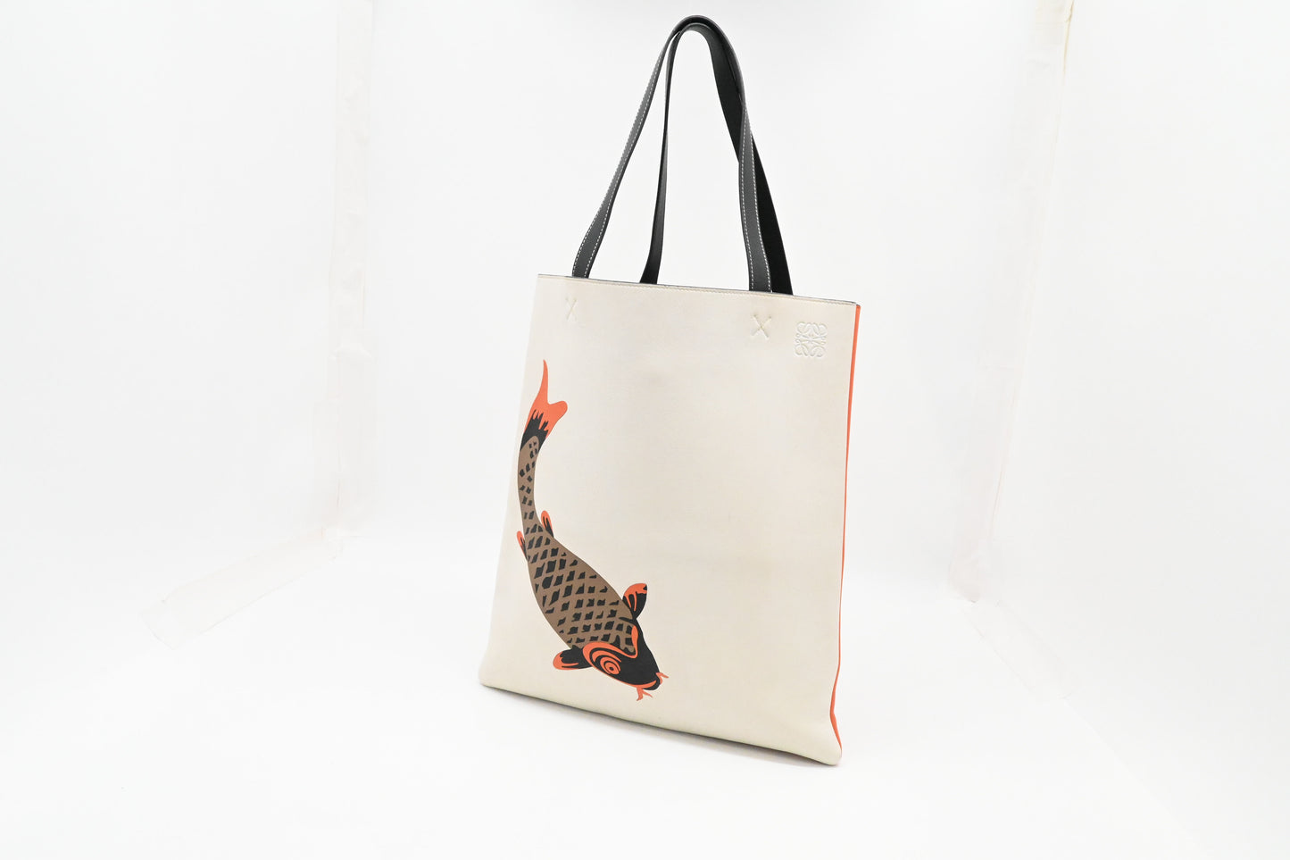 Loewe Koi Carp Anagram Tote Bag in White and Orange Leather