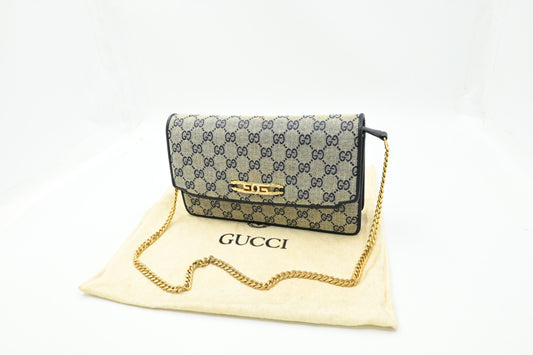 Gucci Clutch on Chain in Blue GG Canvas