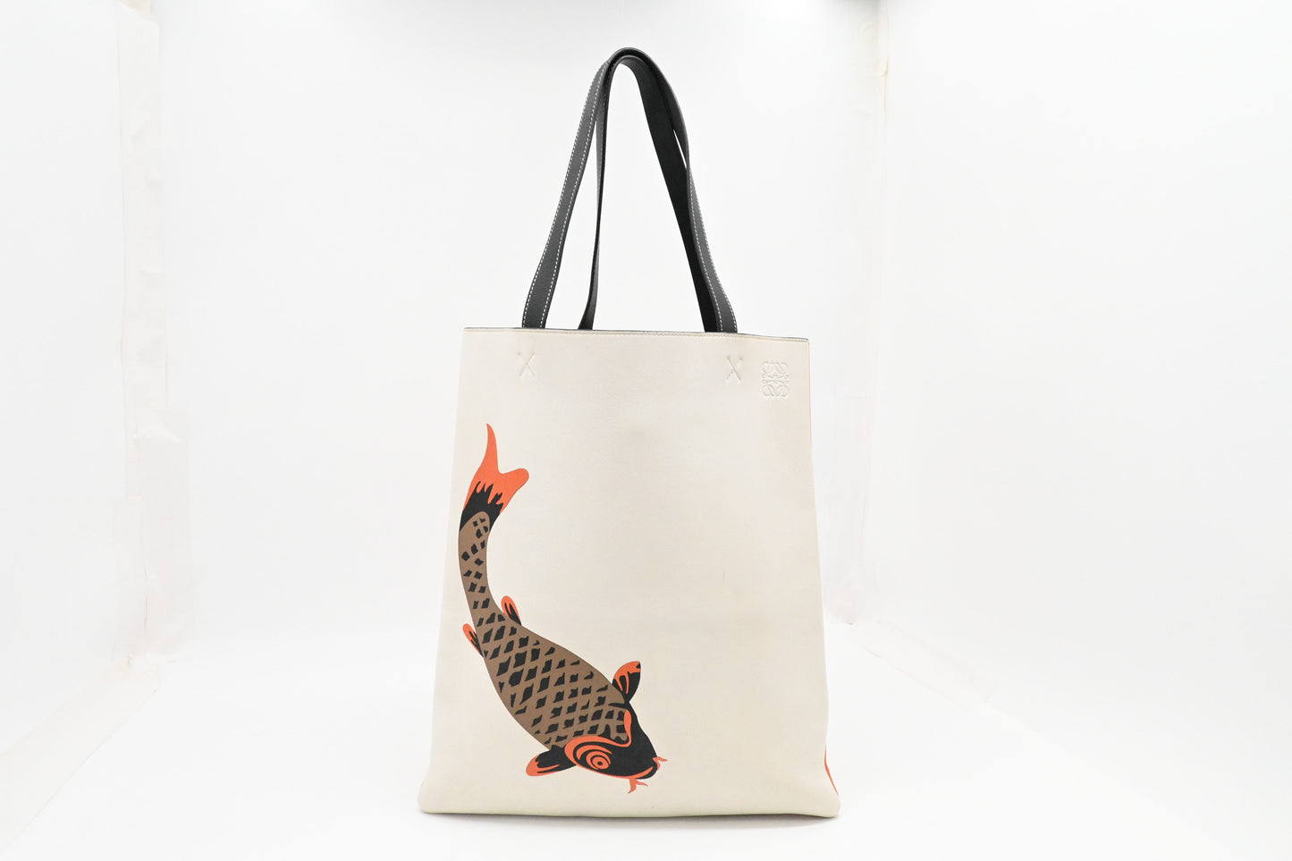 Loewe Koi Carp Anagram Tote Bag in White and Orange Leather